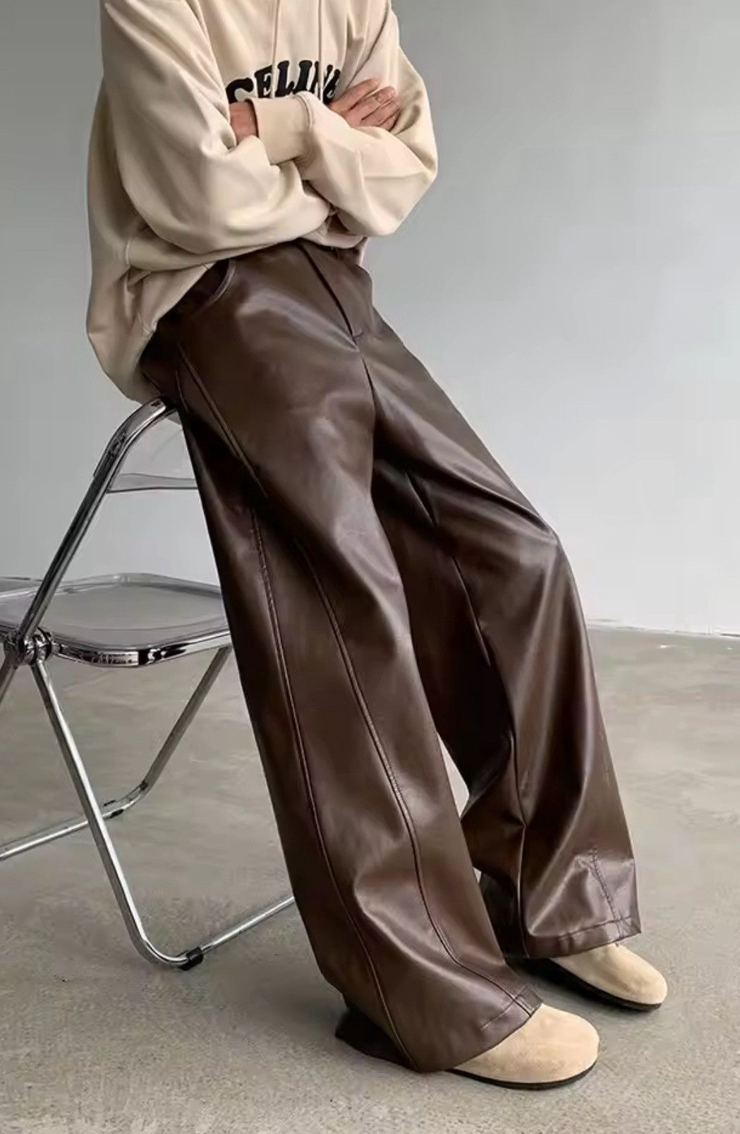 Jean PU Leather Wide-Leg Pants | Vintage-Inspired Size US 29 - 3 Thumbnail