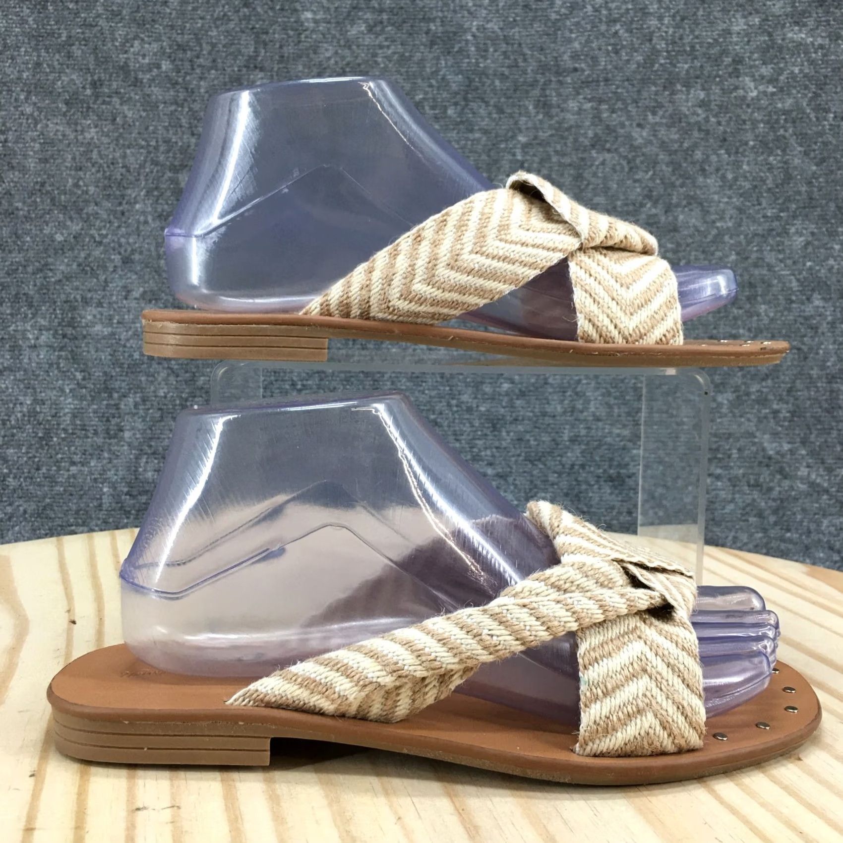 Vintage Universal Thread Sandals Slide Womens 7 Beige Fabric Louise Knotted Slip On Size US 7 / IT 37 - 2 Thumbnail