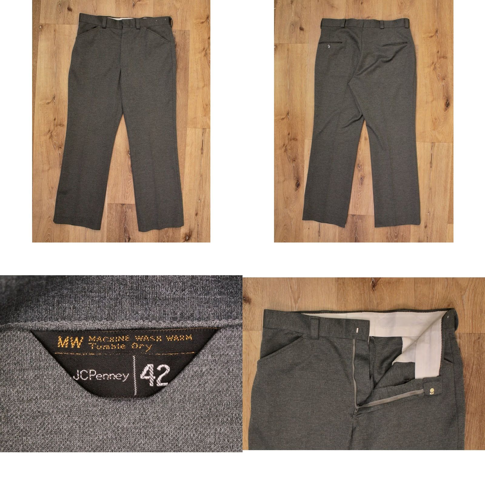 JCPenney VINTAGE JC Penney Men's VTG 70s Grey 2 PC Polyester Leisure Suit Sz 42 1970s Disco Mens Size 36R - 8 Thumbnail