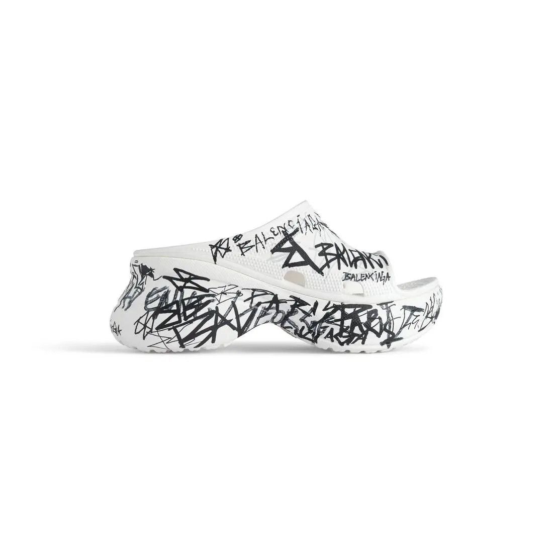 Balenciaga × Crocs o1w1db11125 Pool Crocs™ Graffiti Slide Sandals in White Size US 5 / IT 35 - 1 Thumbnail