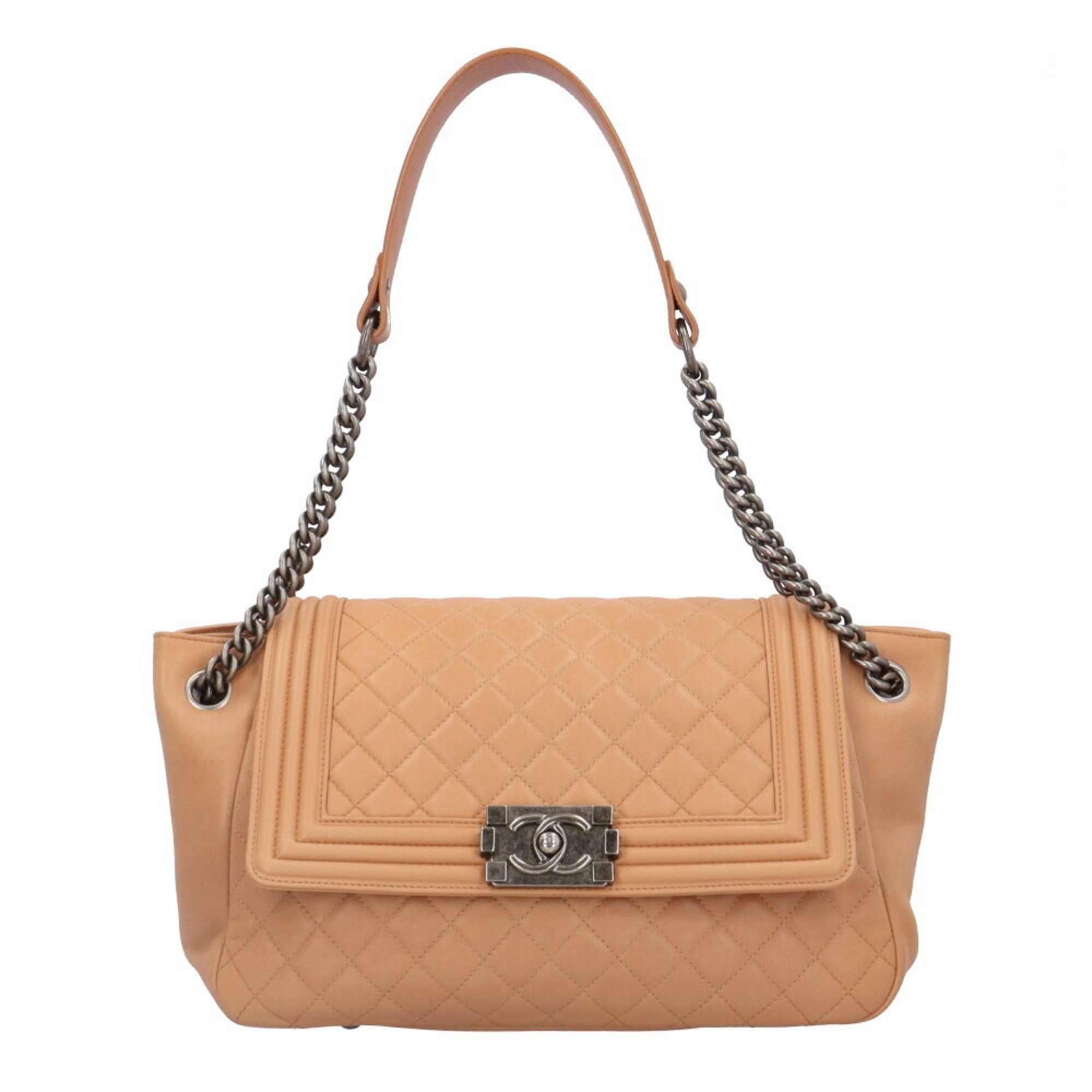 image of Chanel Boy Shoulder Bag Leather Beige Ladies Chanel Chain Brb10010000013292, Women's