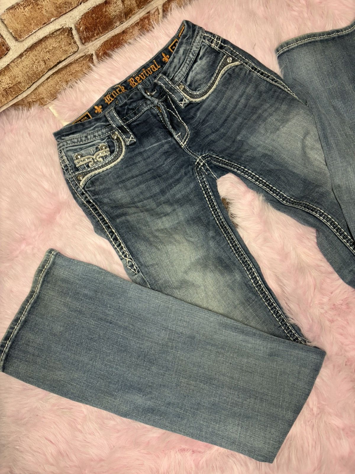 Rock Revival Rock Revival Victories Bootcut Jeans Rhinestone Fleur de Lis Size 24" / US 00 / IT 34 - 1 Thumbnail