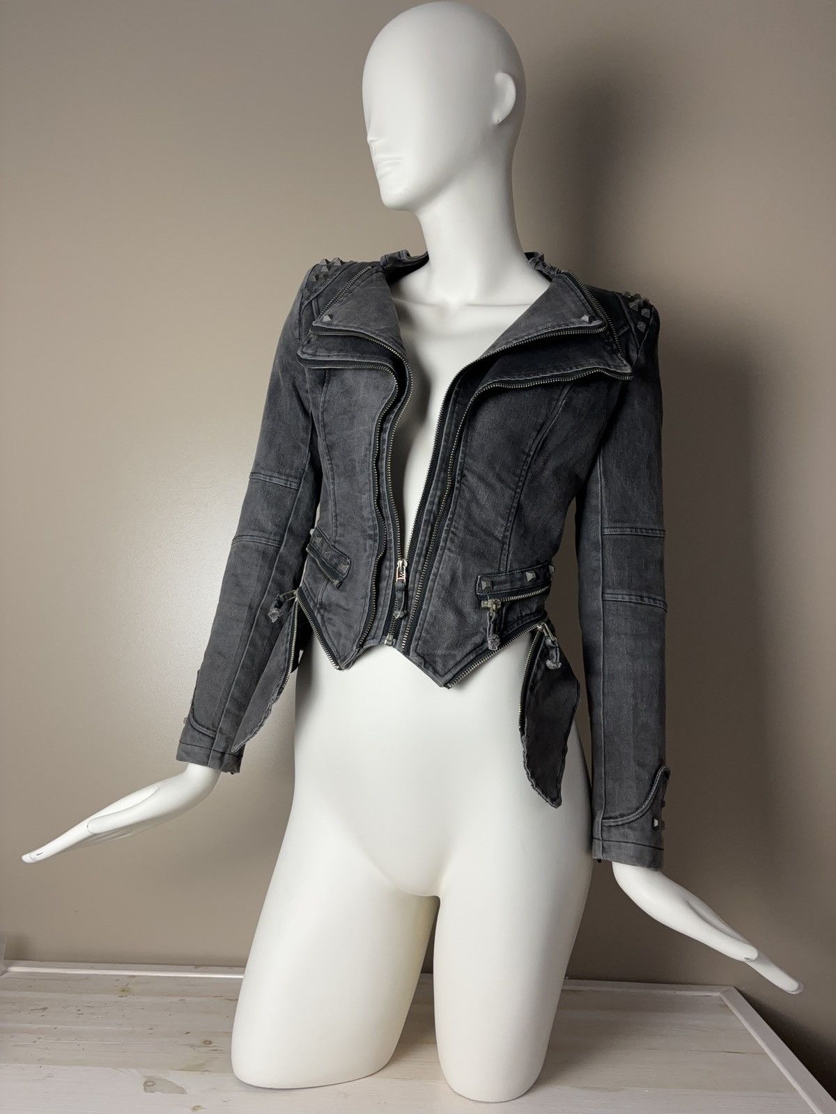 VINTAGE MOTO ZIP DENIM FADED BIKER JACKET
