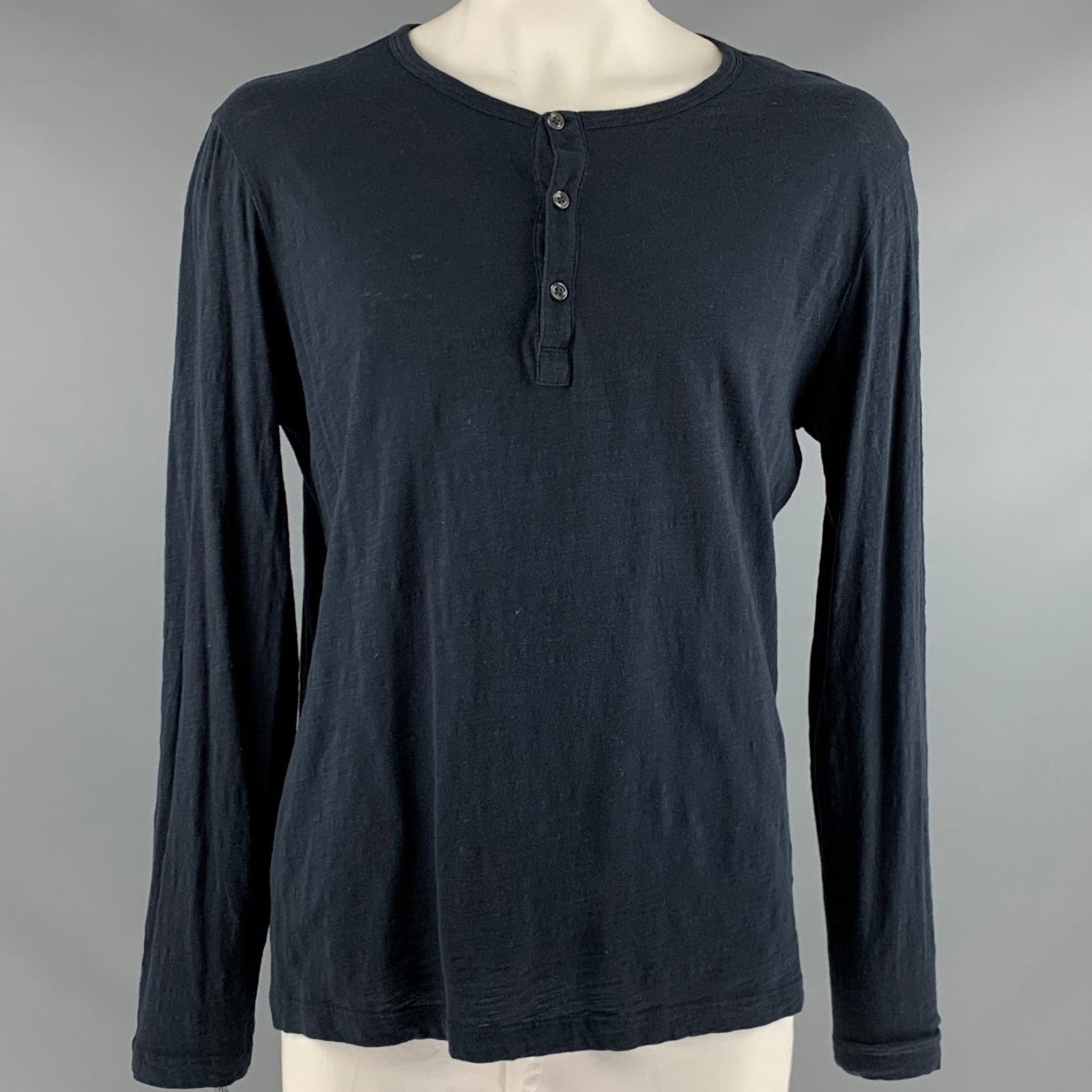 Theory THEORY Size XL Navy Cotton Henley Pullover Size US XL / EU 56 / 4 - 1 Thumbnail