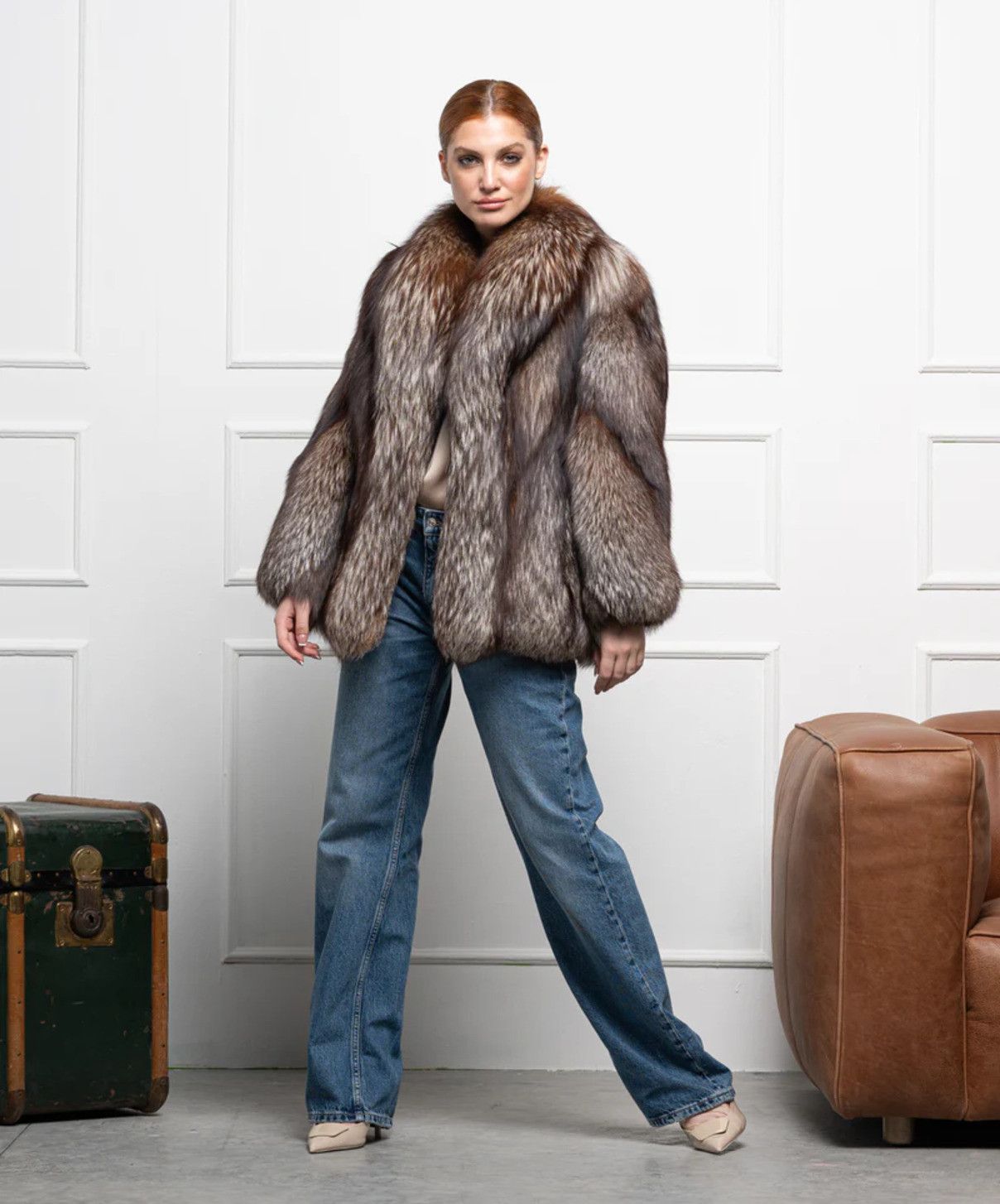 Other Women’s ‘Brown’ Silver Fox Fur Coat Size L / US 10 / IT 46 - 1 Thumbnail