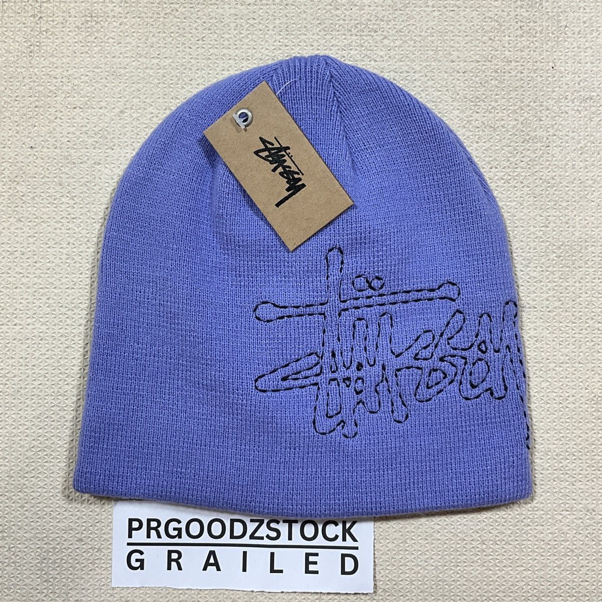 Vintage Stussy Beanie 90's Black Large Logo Cursive Scribble