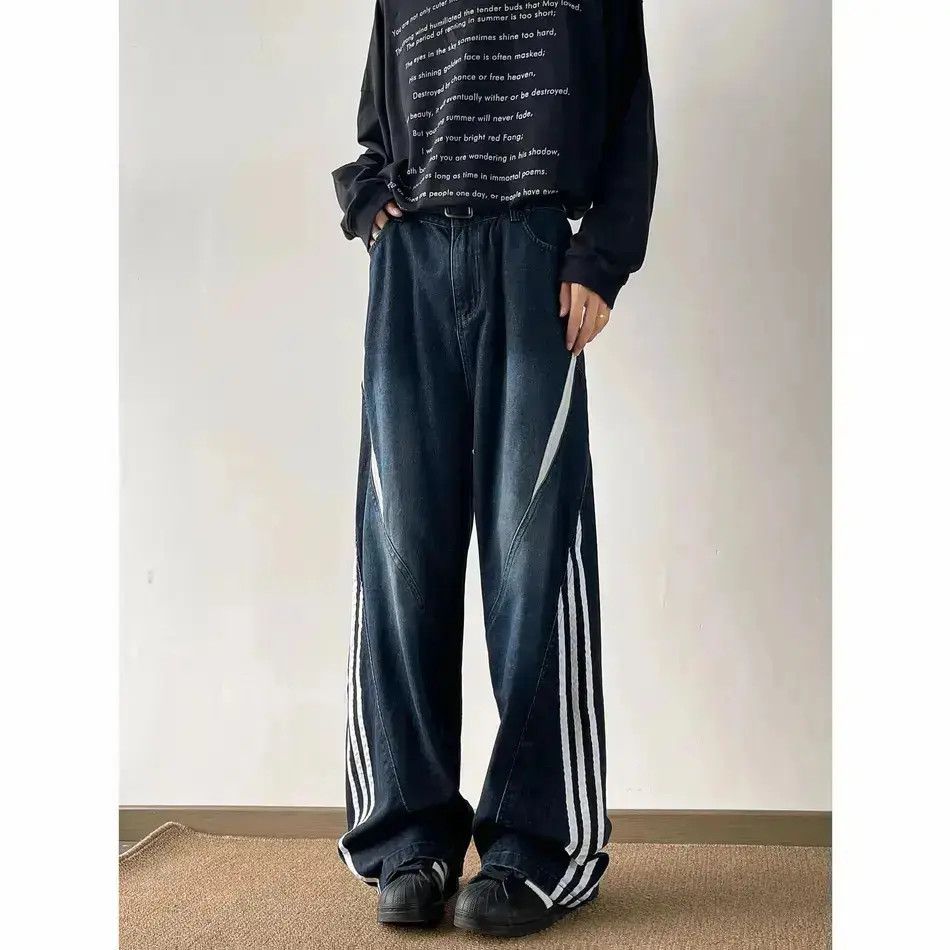 Japanese Brand Retro loose straight leg spliced jeans Size US 32 / EU 48 - 6 Thumbnail