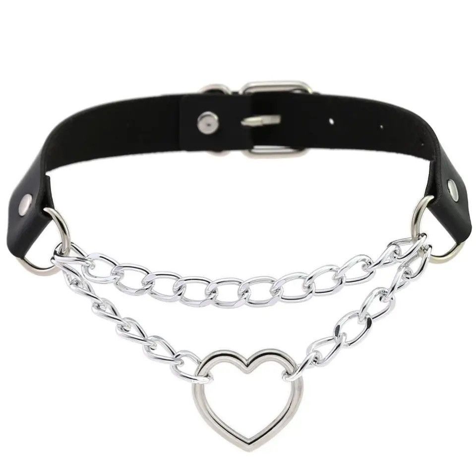 Jewelry Heart Choker Goth Neck Chain Punk Collar Size ONE SIZE - 1 Thumbnail