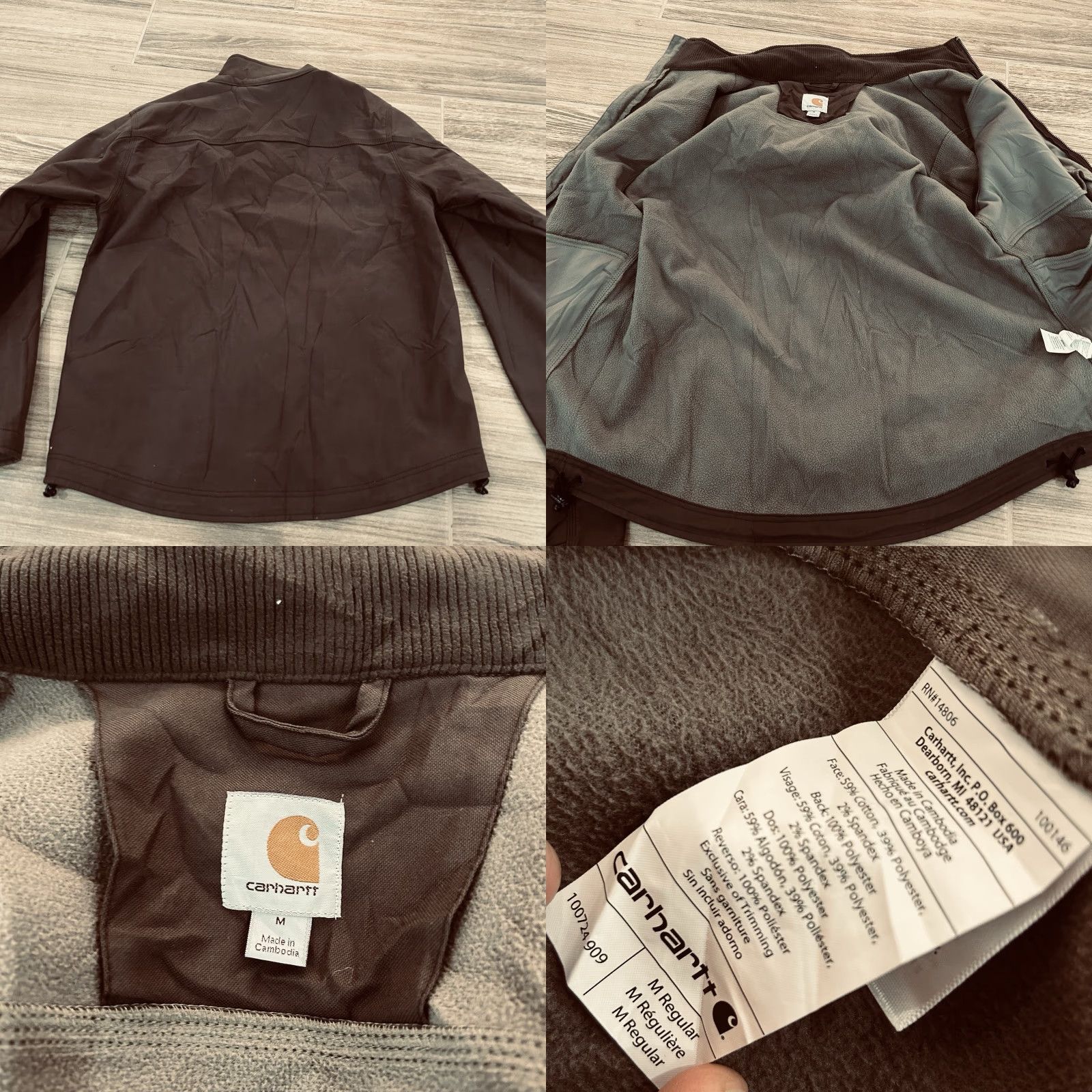 Carhartt Pineville Quick Duck Jacket Fleece Lined Brown Full Zip Mens M