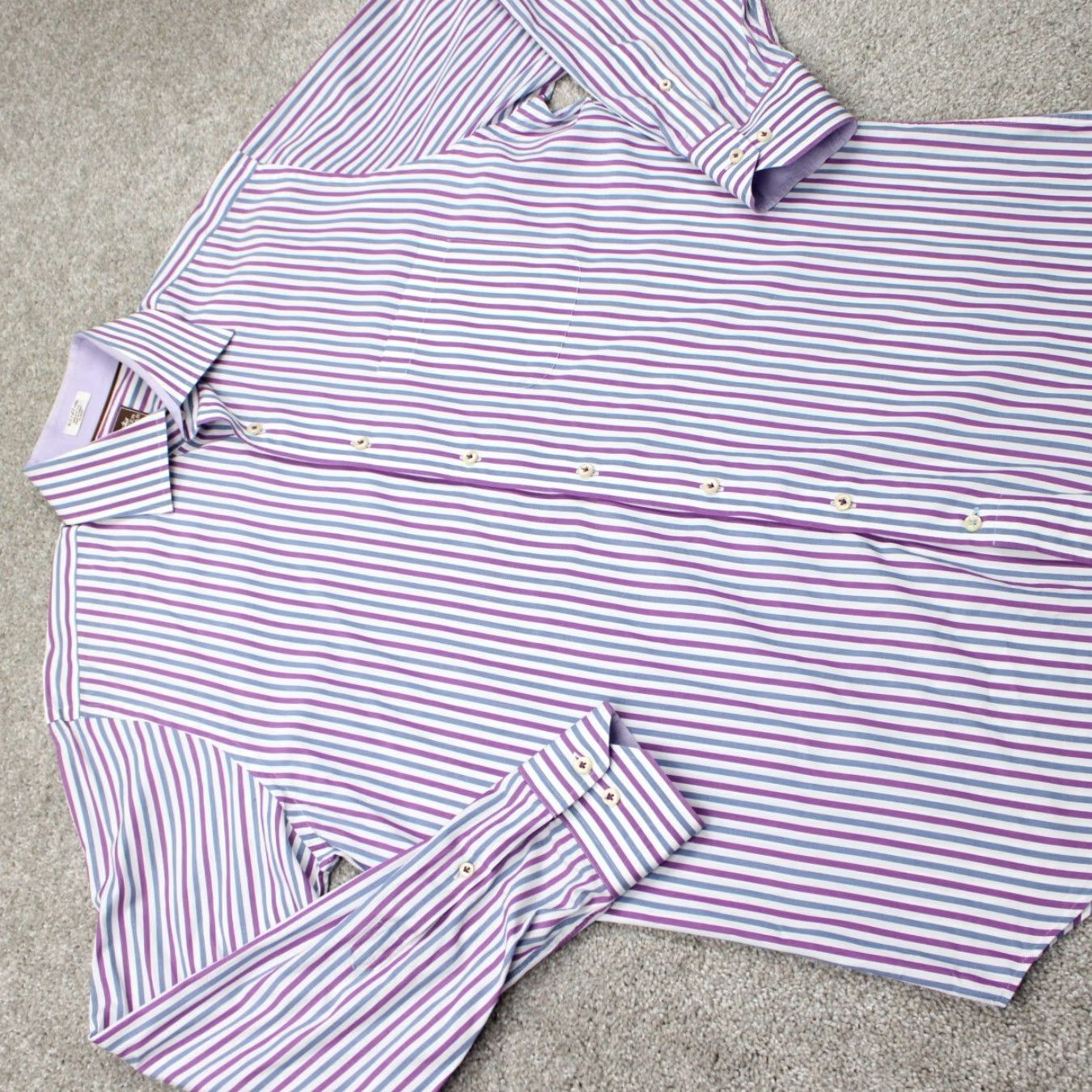 Peter Millar Peter Millar Dress Shirt Mens 16.5 Purple/Blue/White Cotton L/S Button-Down Plaid, Regular Fit Size 46R - 7 Thumbnail