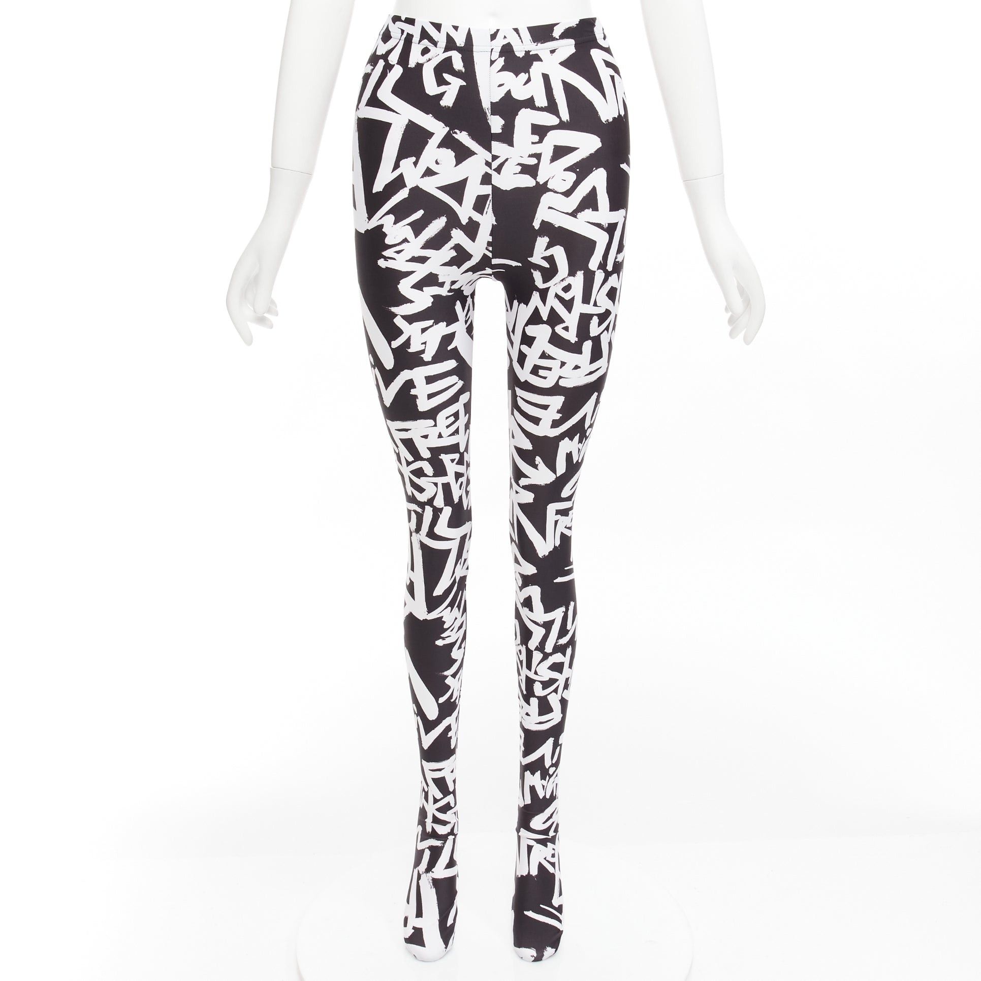image of Comme Des Garcons 2021 Black White Free Graffiti Skinny Leggings Xs, Women's (Size 26)