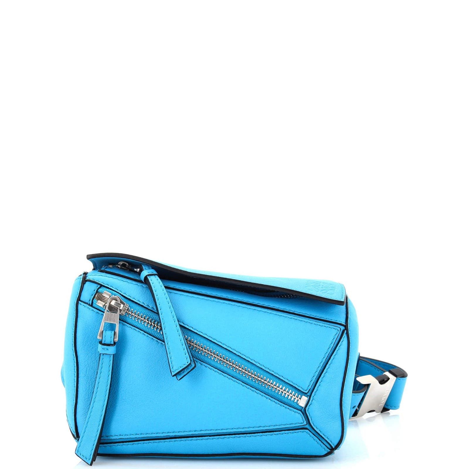 image of Loewe Puzzle Bumbag Leather Mini in Blue, Women's
