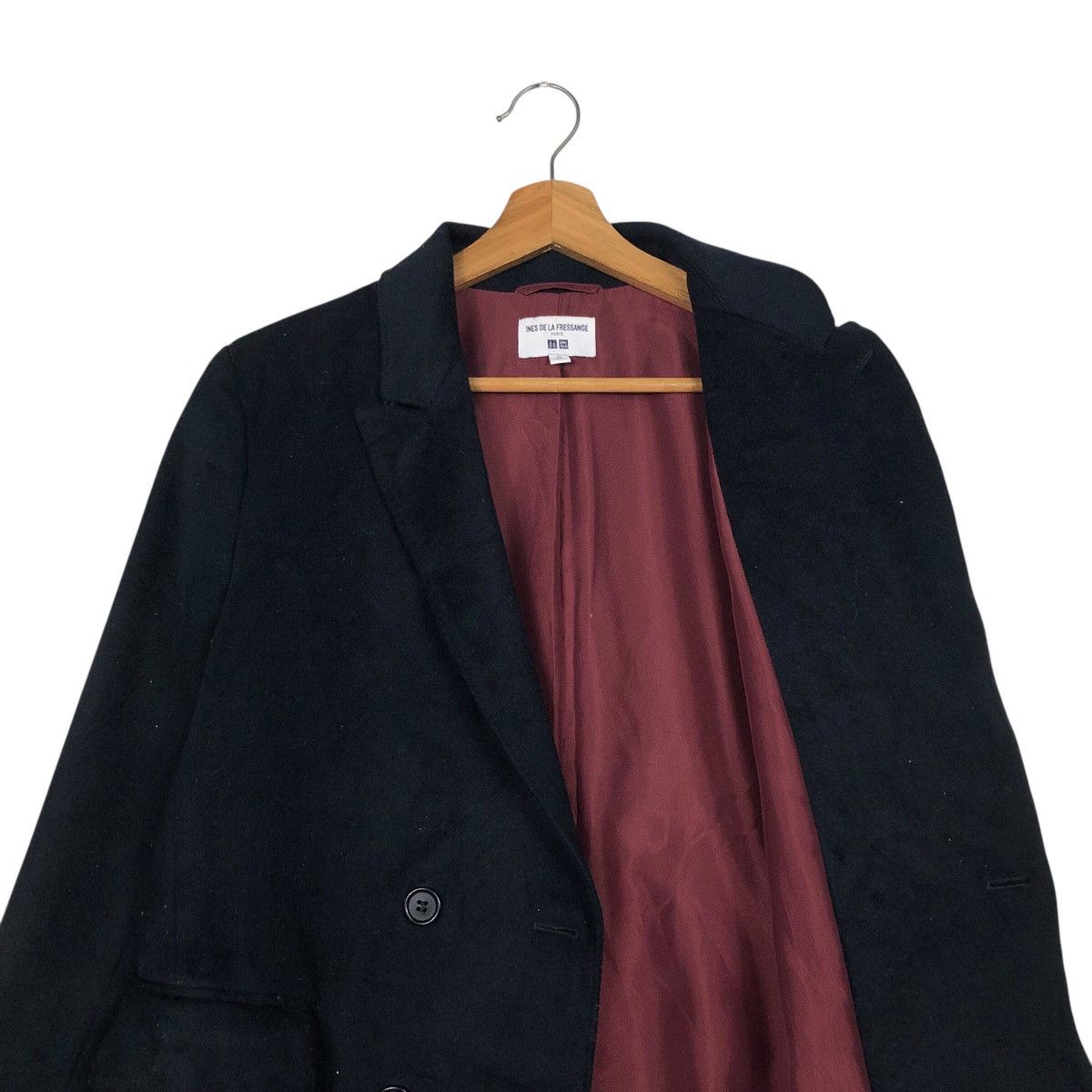Japanese Brand 📌Rich Black Long Jacket Double Breast Ines De La Fressange Size US XL / EU 56 / 4 - 14 Thumbnail