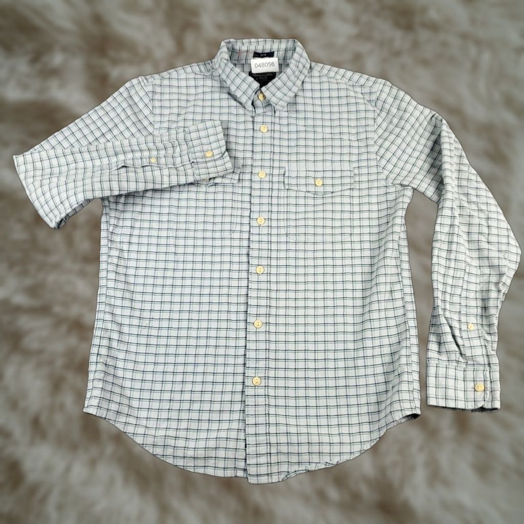 Abercrombie & Fitch Abercrombie & Fitch Shirt Mens Medium Blue Green Check Button Up Long Sleeve Size US XL / EU 56 / 4 - 1 Thumbnail