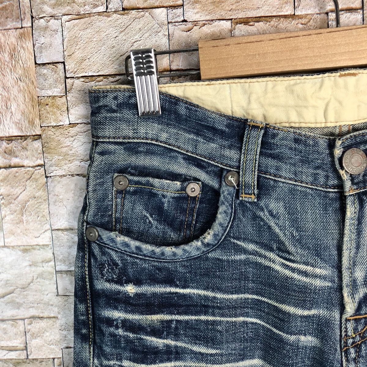 Japanese Brand Bartack Works Blue Distressed Denim Pants #A143 Size US 27 - 8 Thumbnail