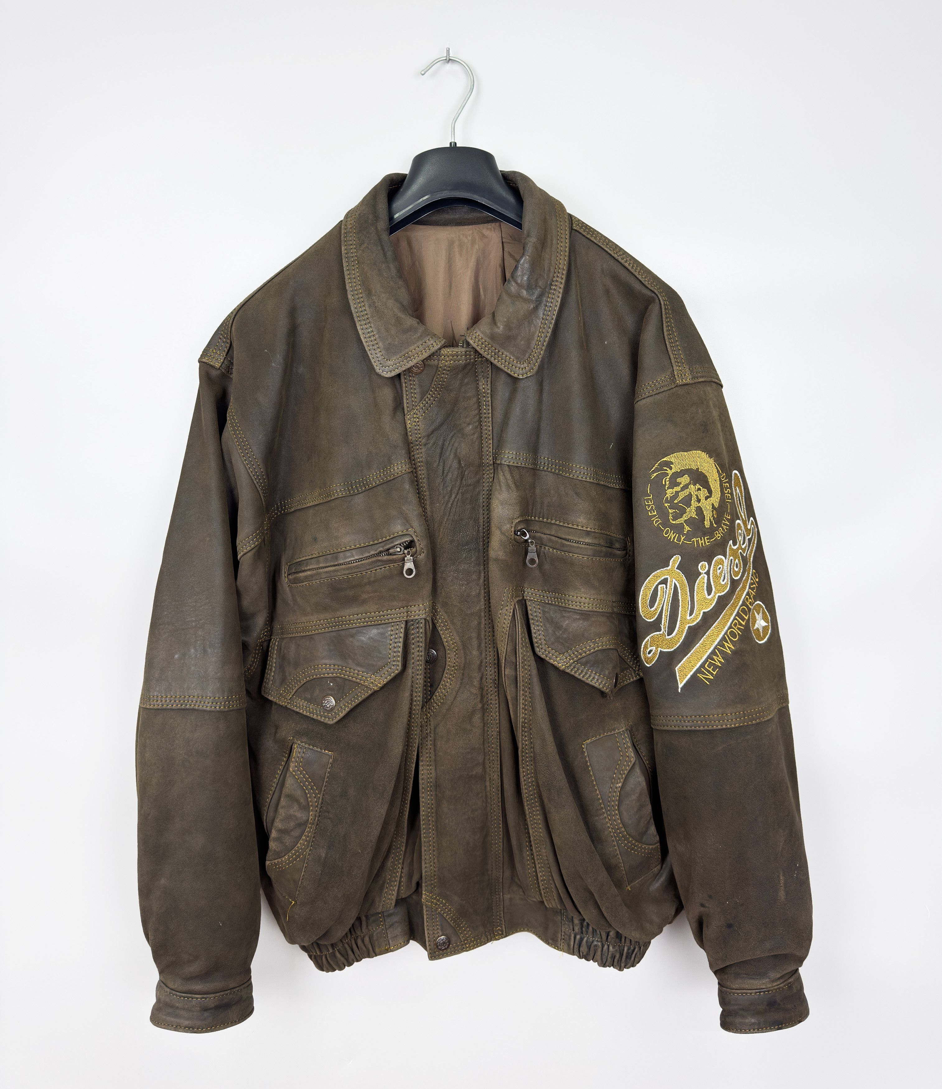 Diesel Vintage Diesel Brown Embroidered Logo Leather Jacket Size US XXL / EU 58 / 5 - 6 Thumbnail
