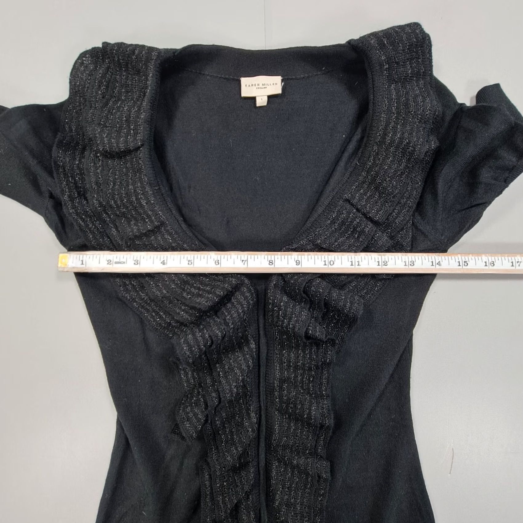 Karen Millen Karen Millen Womens Dress Black Small Knee Length Wool Blend Ruffle Knitted V-Neck Short Sleeve Pullover Casual Designer Stretch Size S / US 4 / IT 40 - 4 Thumbnail