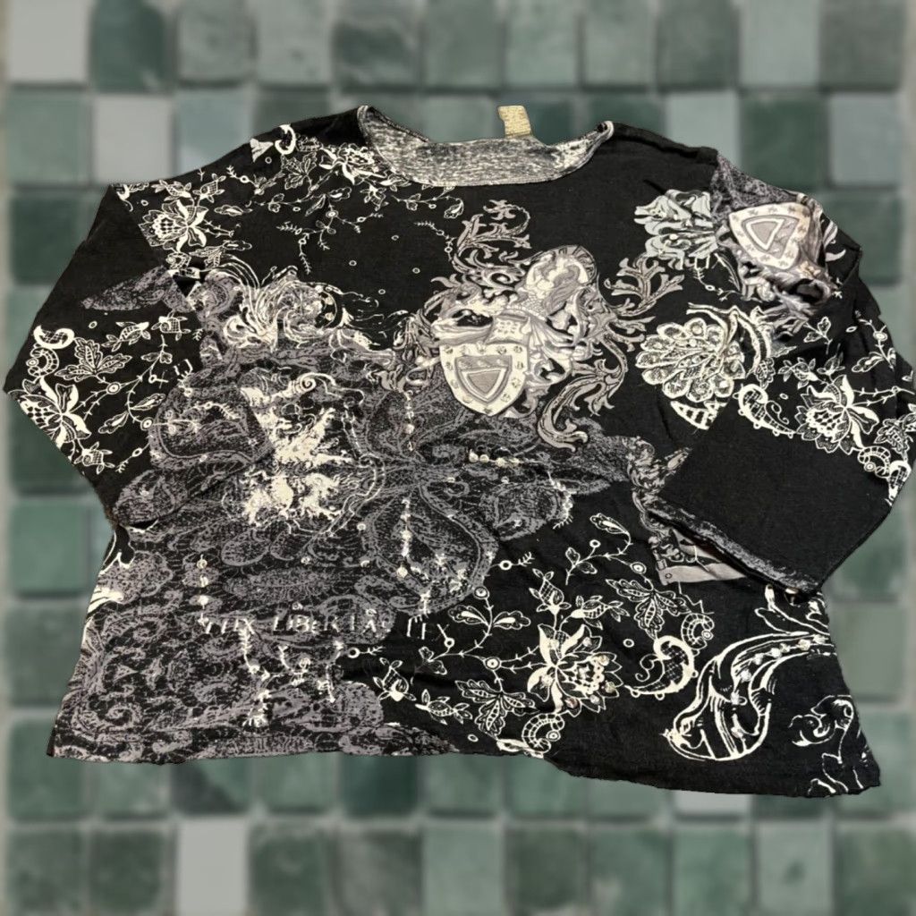 Vintage Jane Ashley Blouse Long Sleeve Black Floral Top M Womens Blouse Regular Canvas Collar Basic Casual Size M / US 6-8 / IT 42-44 - 1 Thumbnail