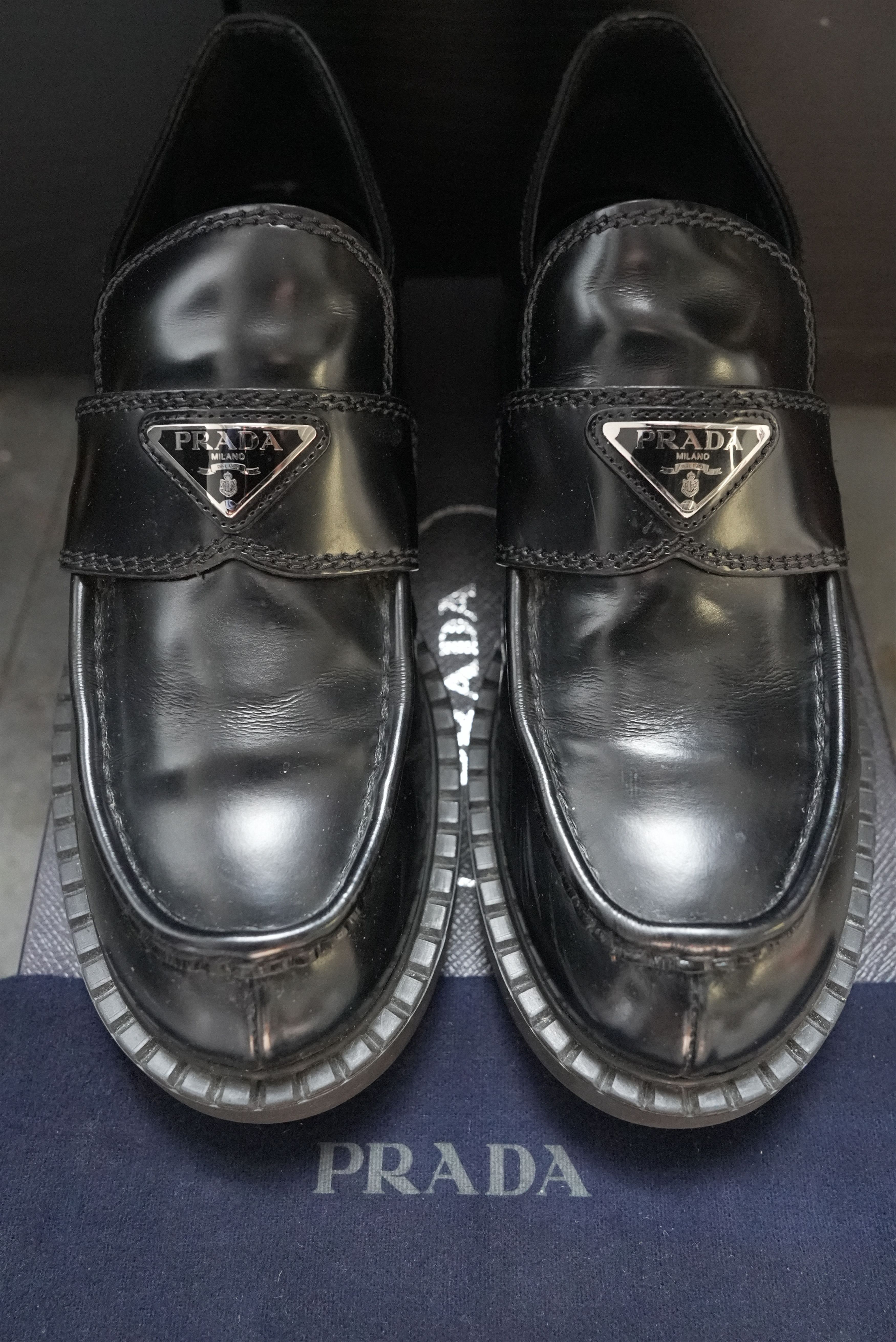 image of Prada Brushed Leather Loafer in Black, Men's (Size 8.5)
