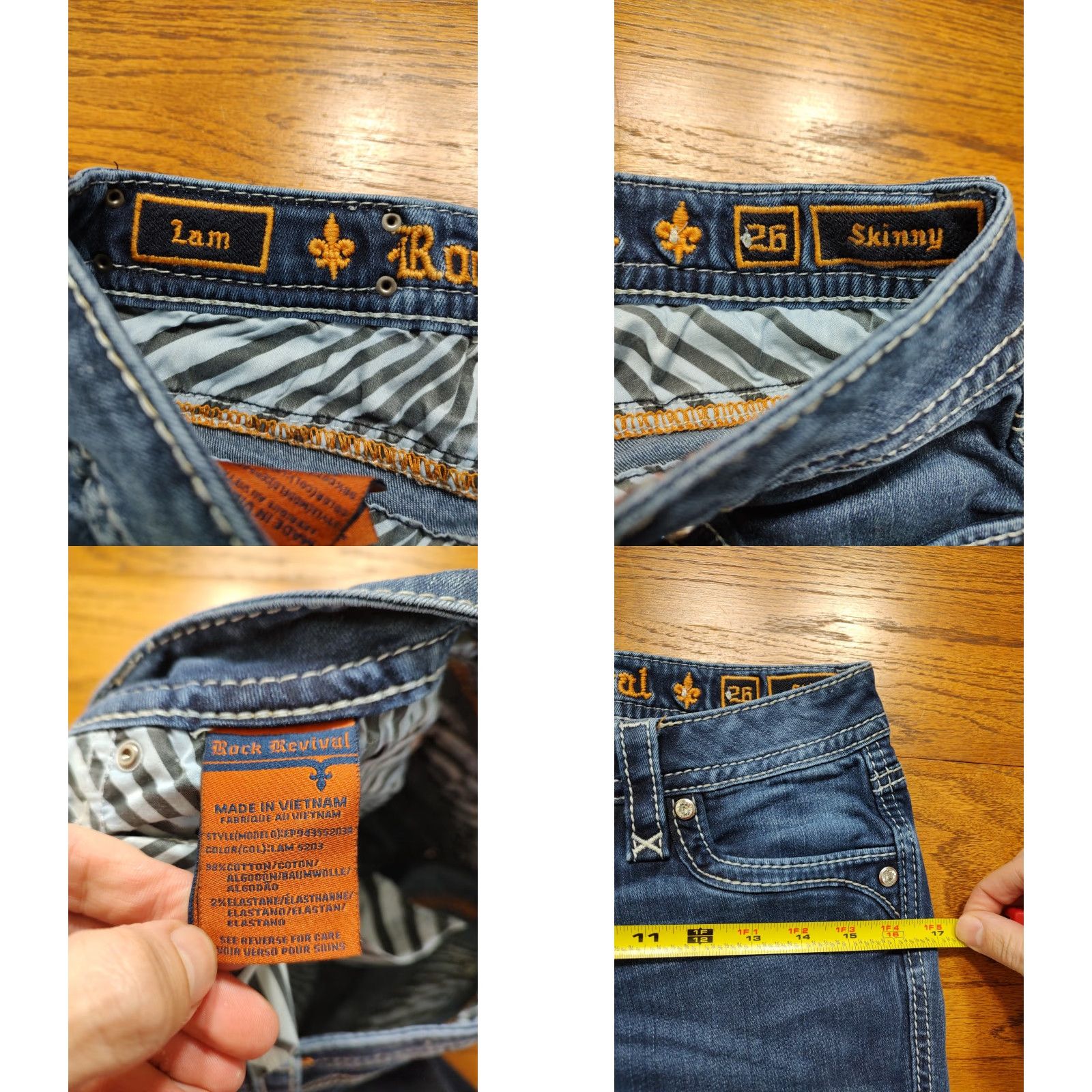 Vintage Rock Revival Jeans Womens Skinny 26 Regular 31in Blue Denim Rock Biker Logo Embroidered 5-Pocket Zip Button Stretch Modern N/A Size 26" / US 2 / IT 38 - 8 Thumbnail