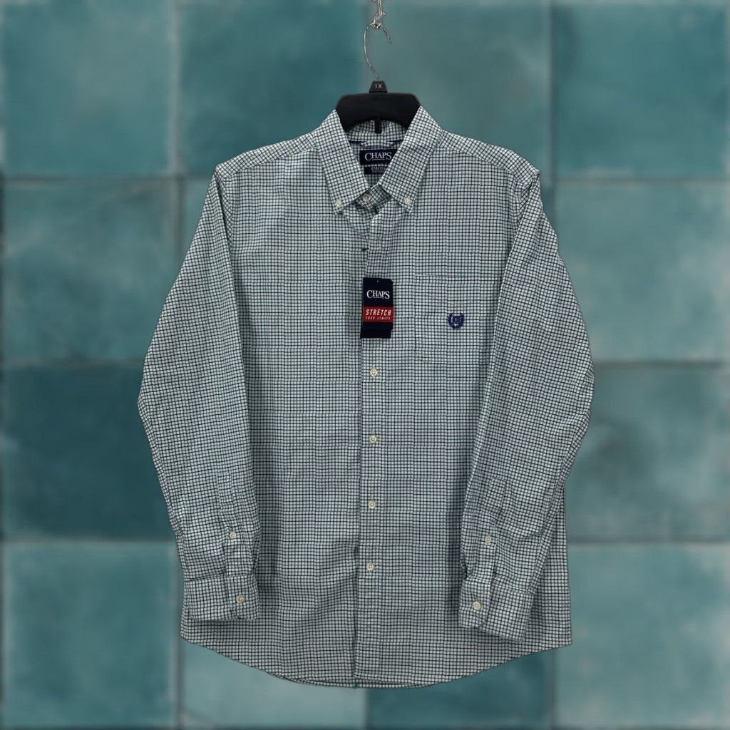 Chaps Chaps Shirt Mens Medium Green Blue Plaid Stretch Oxford Button-Down Long Sleeve Size US M / EU 48-50 / 2 - 1 Thumbnail