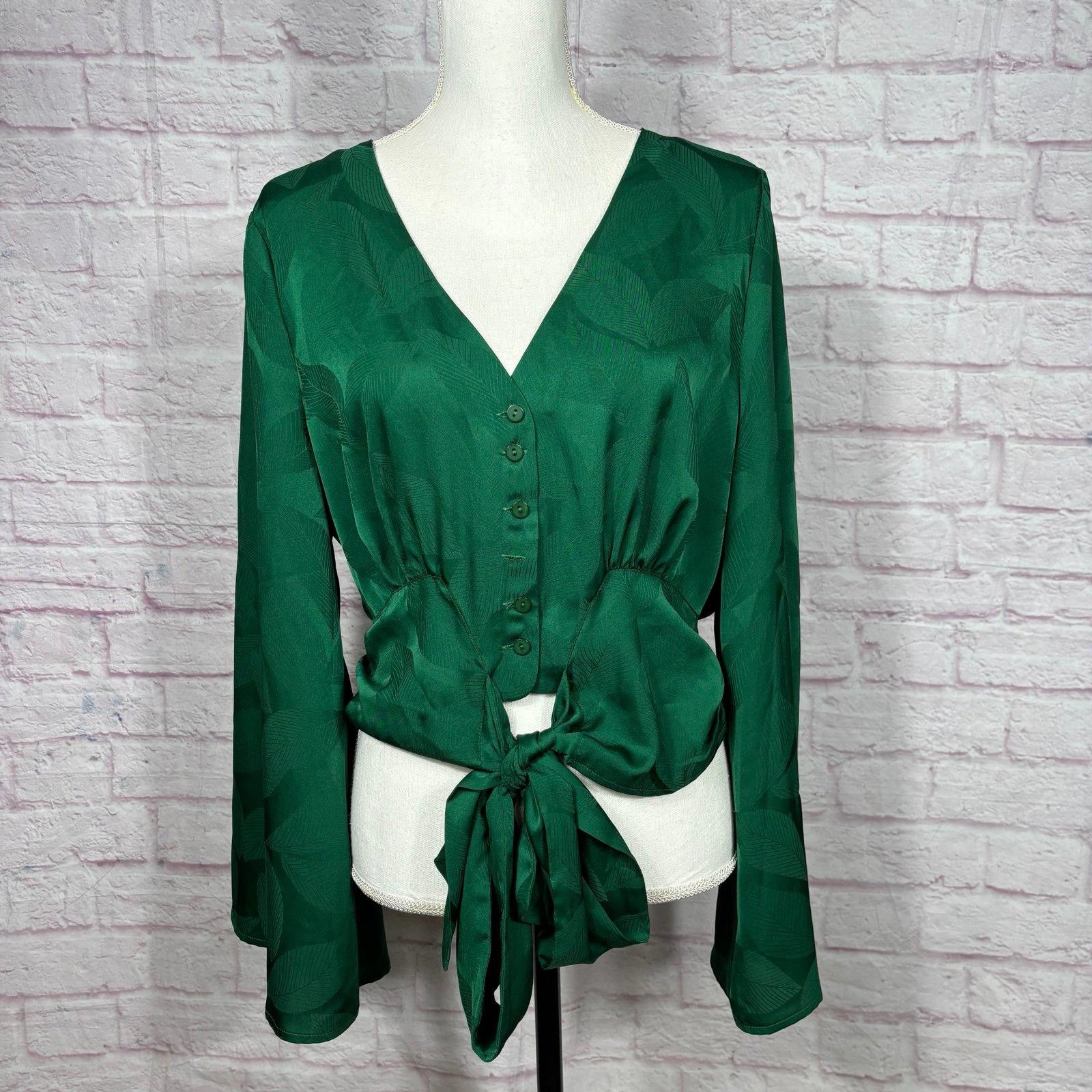 Other Flying Tomato Green Tie-Front Blouse Large Size L / US 10 / IT 46 - 6 Thumbnail