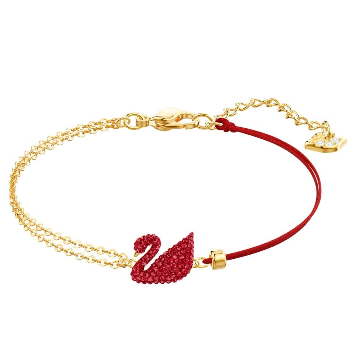 image of Swarovski Iconic Swan Bracelet Swan, Red, Gold-Tone Plated, Women's