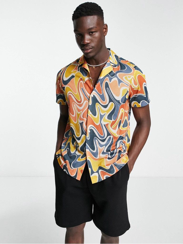 Topman Topman airtex swirl print shirt in orange and blue Size US S / EU 44-46 / 1 - 1 Thumbnail