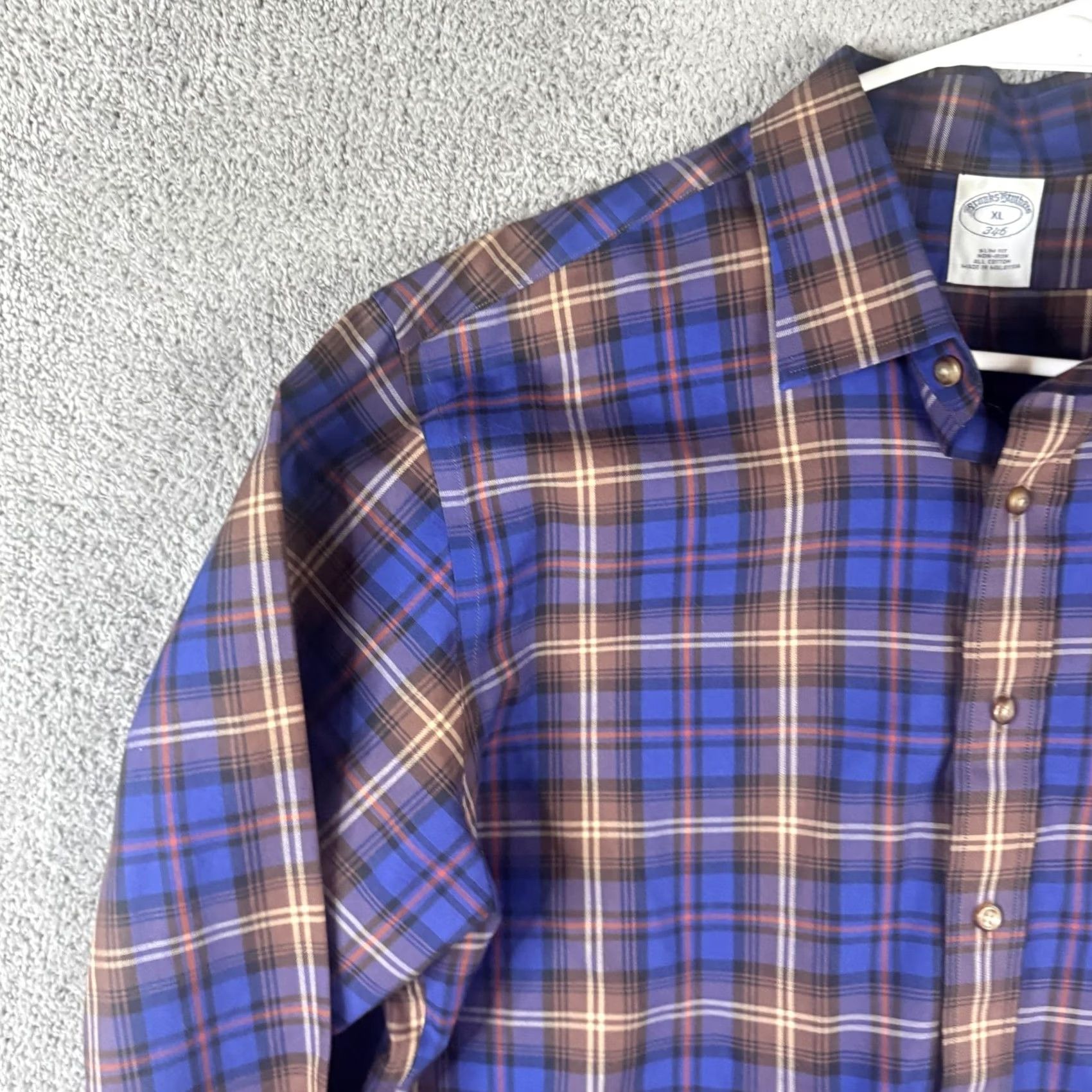 Brooks Brothers Brooks Brothers Shirt Mens XL Blue Plaid Non Iron Slim Fit Cotton Button Front Shirt Size US XL / EU 56 / 4 - 5 Thumbnail