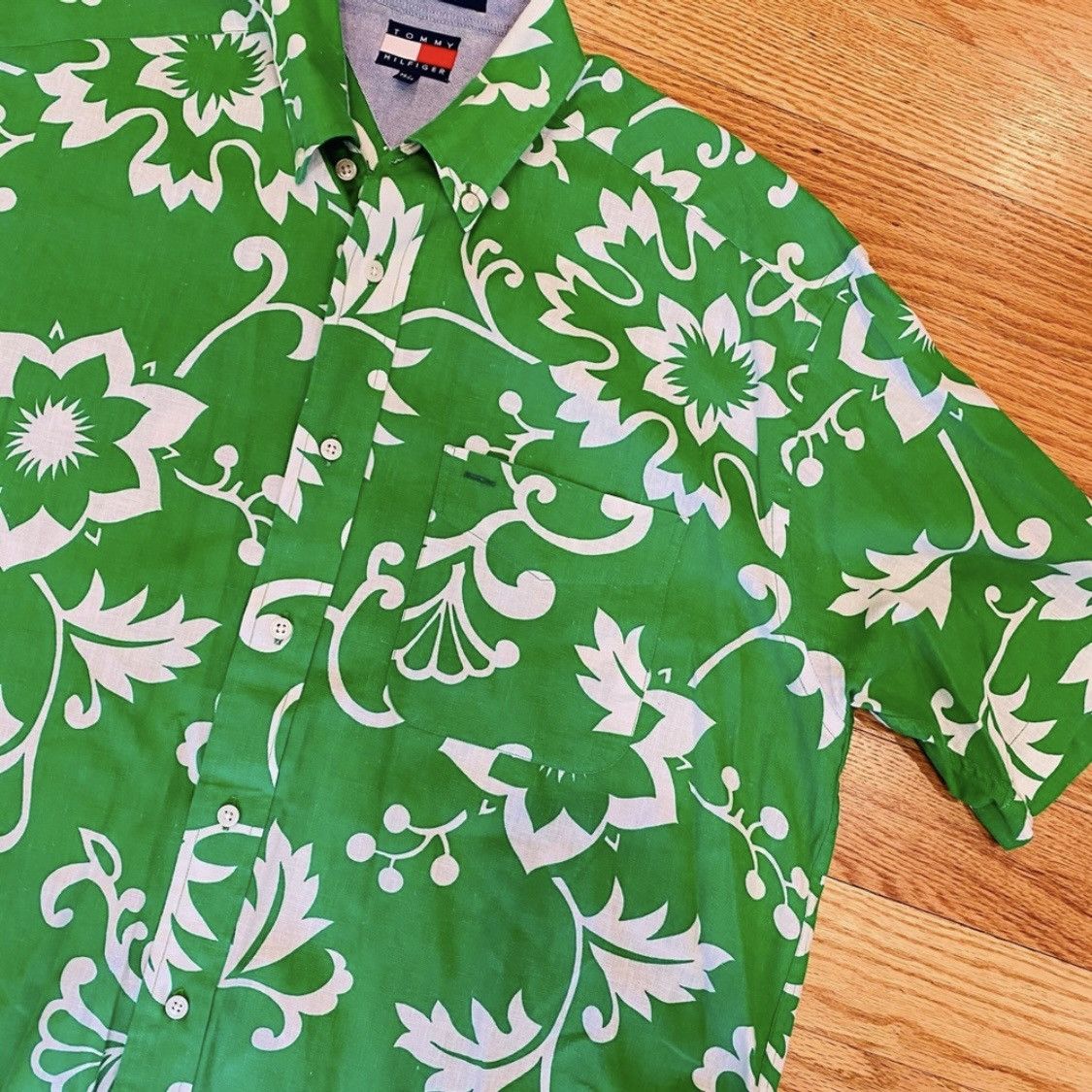 Tommy Hilfiger Tommy Hilfiger Green Hawaiian Linen Shirt M Size US M / EU 48-50 / 2 - 2 Thumbnail