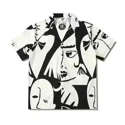 Japanese Brand black peace now button up bat collar shirt