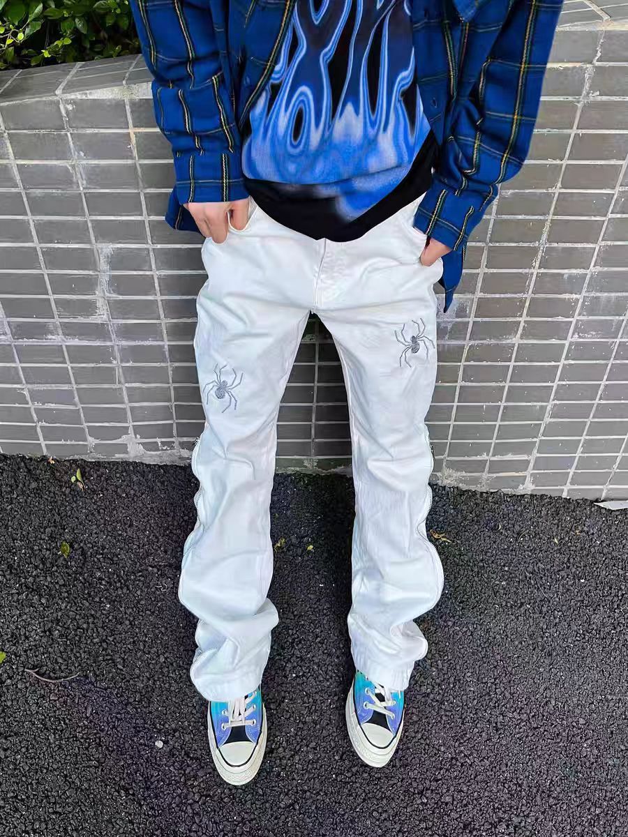 Designer × Jean × Vintage Street Y2K Spider Print Zip Hip Hop Jeans Size US 30 / EU 46 - 1 Thumbnail