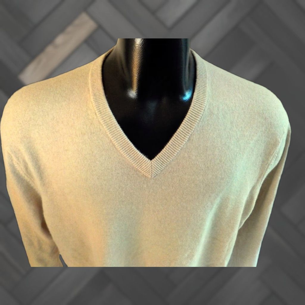 Club Room VINTAGE CLUB ROOM 100% 2PLY CASHMERE V-NECK PULLOVER SWEATER Beige Mens Size LG Large Size US L / EU 52-54 / 3 - 1 Thumbnail