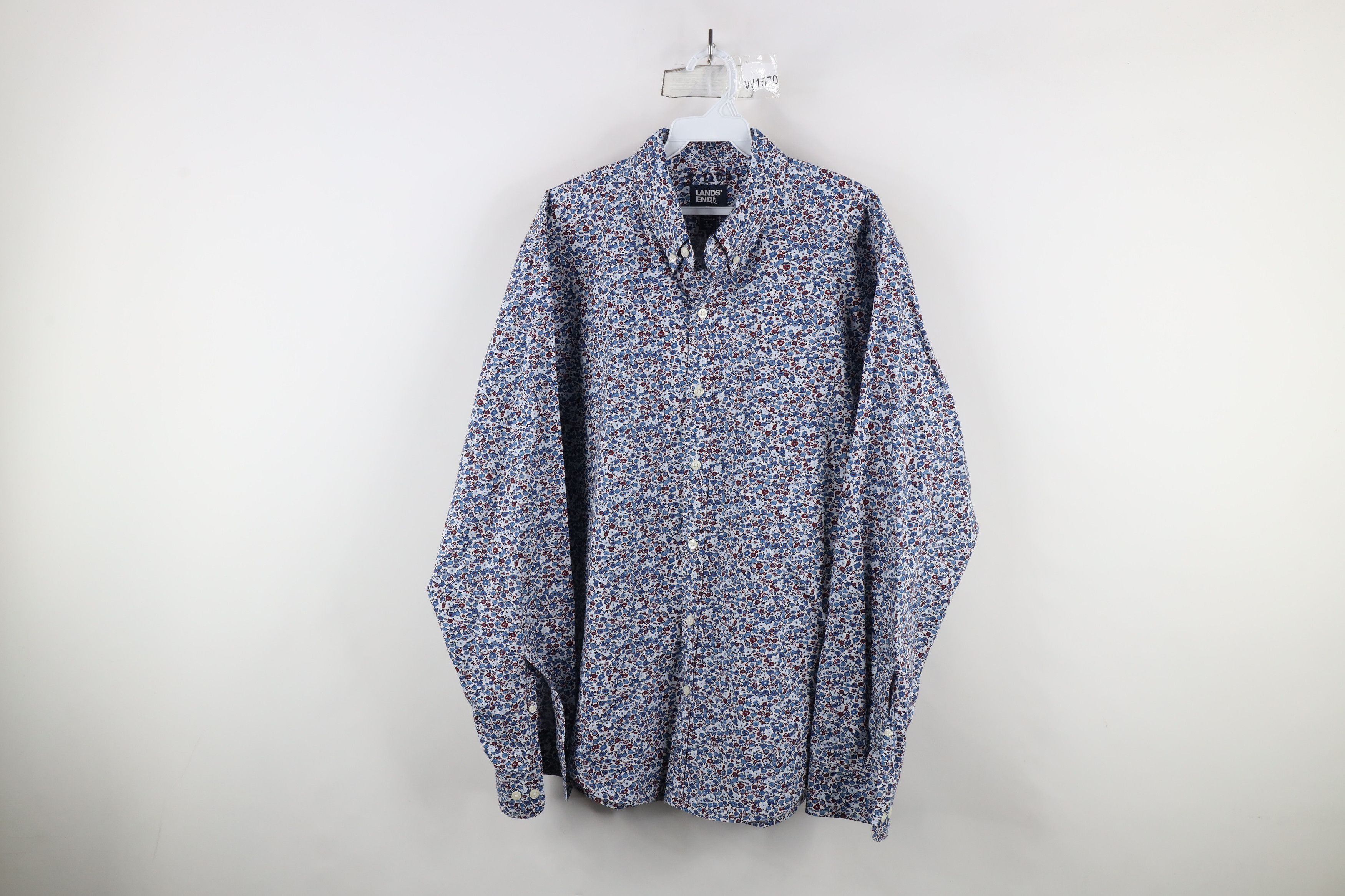 Lands' End × Vintage Vintage Y2K Lands End Over Print Collared Button Down Shirt Size US L / EU 52-54 / 3 - 1 Thumbnail