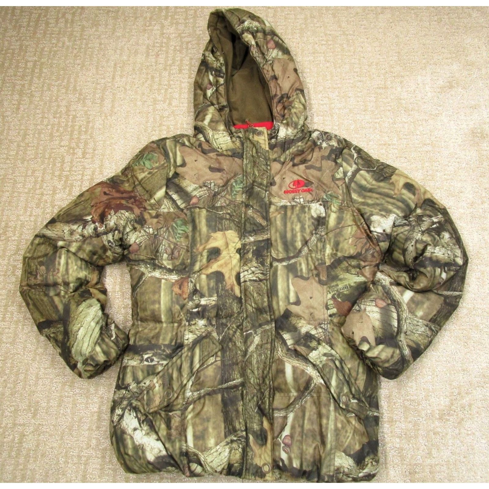 Vintage Mossy Oak Break Up Infinity Puffer Jacket Women Large Green Camouflage - Hooded, Mid-Length, Zip, Wind-Resistant, Fleece Lined, Casual Jacket Size L / US 10 / IT 46 - 2 Thumbnail