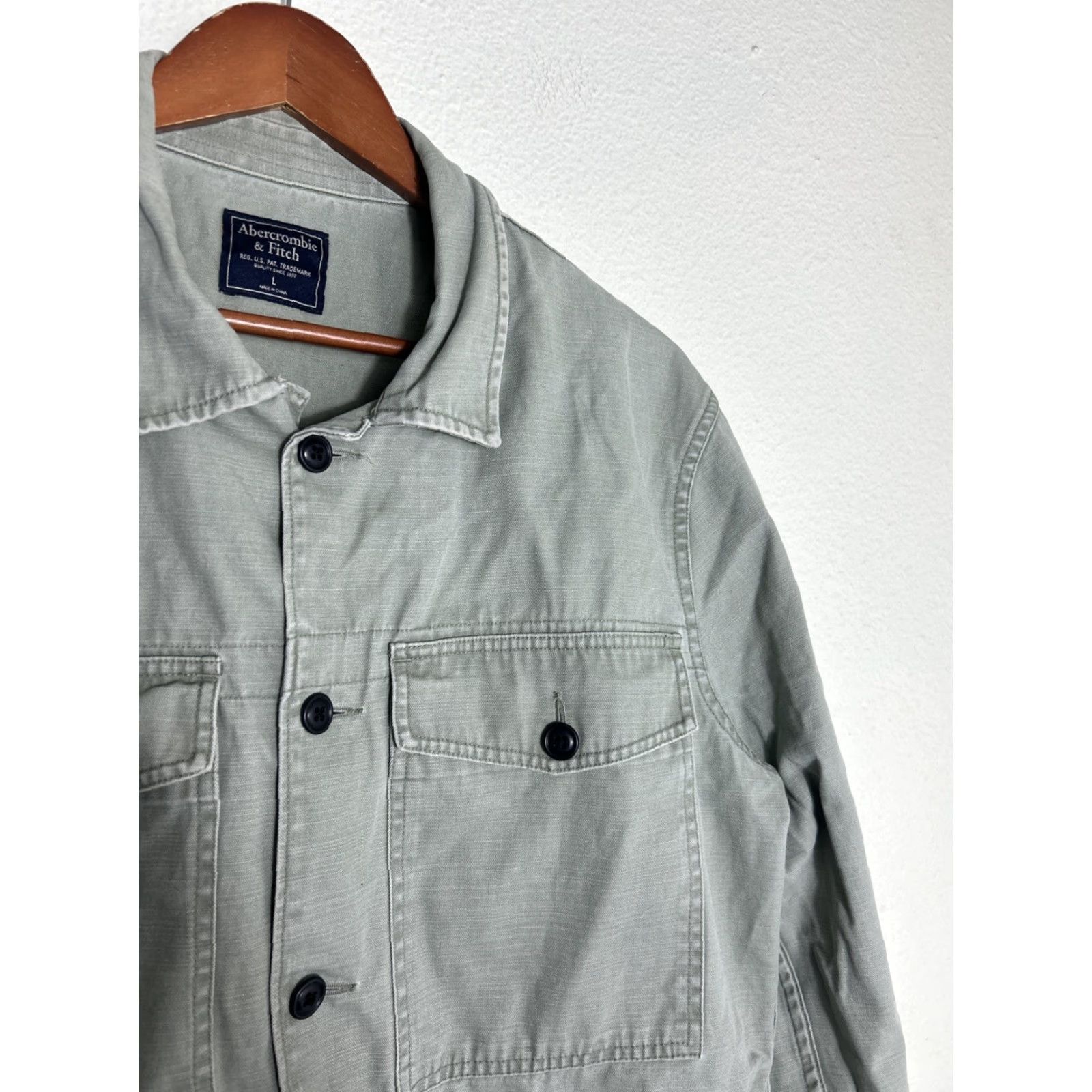 Abercrombie & Fitch Abercrombie & Fitch Mens Large Green Button-Up Cotton Field Jacket Long Sleeve Size US L / EU 52-54 / 3 - 4 Thumbnail
