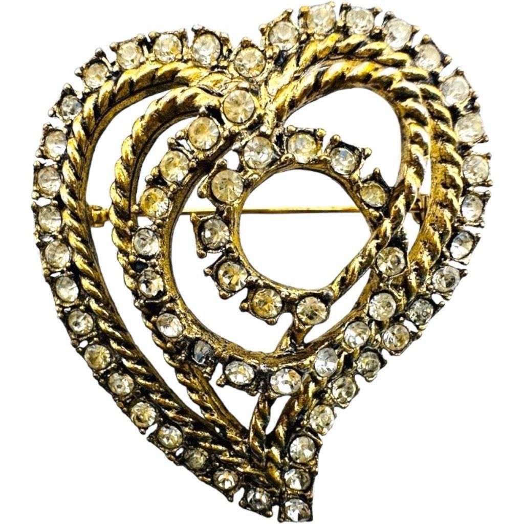 Other HATTIE CARNEGIE Signed Vintage Heart Gold-tone Clear Rhinest Size ONE SIZE - 11 Thumbnail