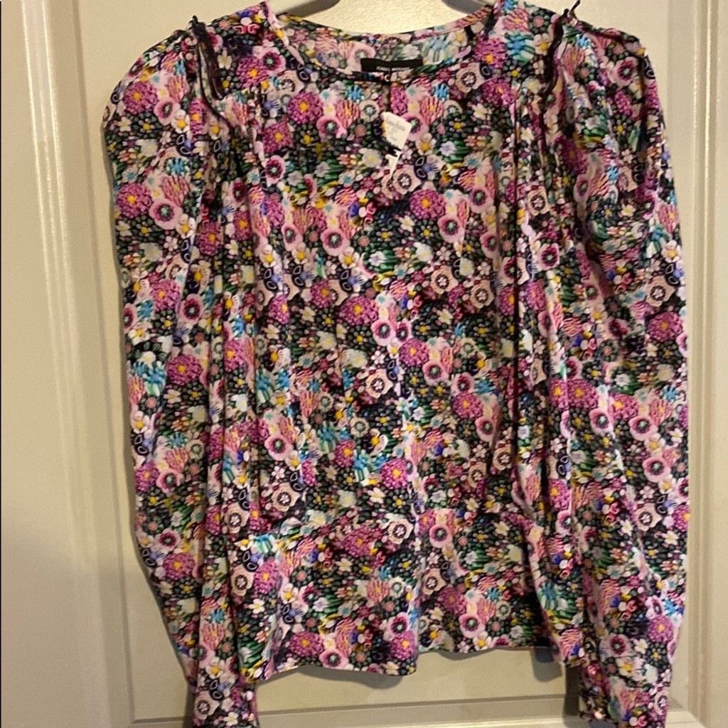 Isabel Marant Isabel Marant Pink and Green Puff Sleeve Ruffled Blouse Size M / US 6-8 / IT 42-44 - 3 Thumbnail