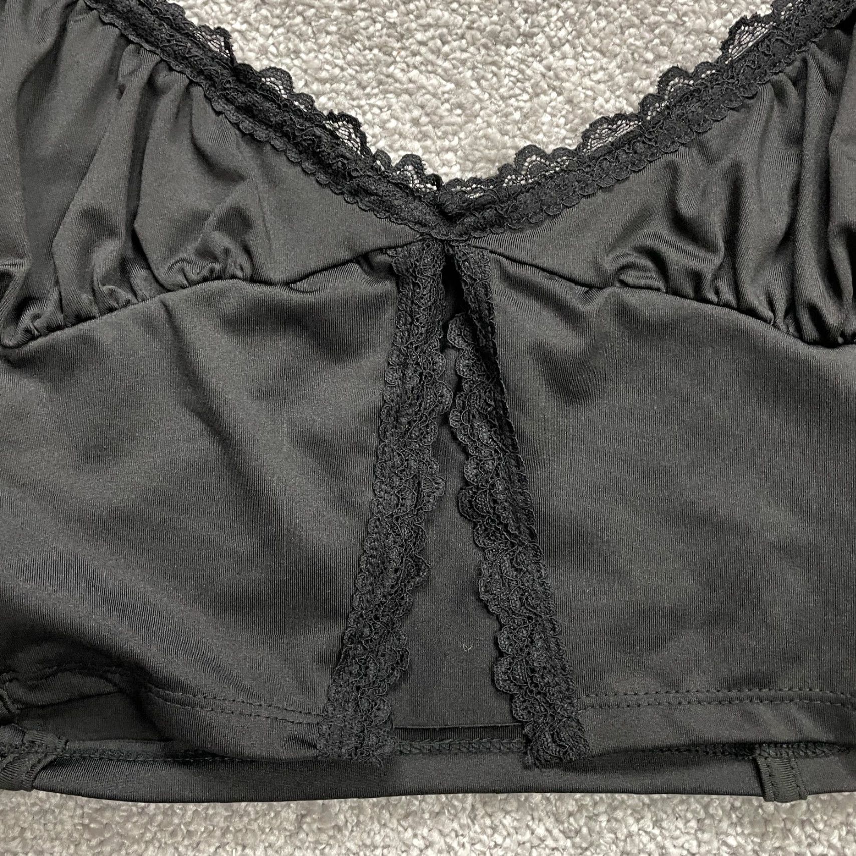 Vintage Occasion Cropt Top Women XL Solid Black Mini Lace Bustier Spaghetti Strap Stretch Tank Cropped Size XL / US 12-14 / IT 48-50 - 4 Thumbnail