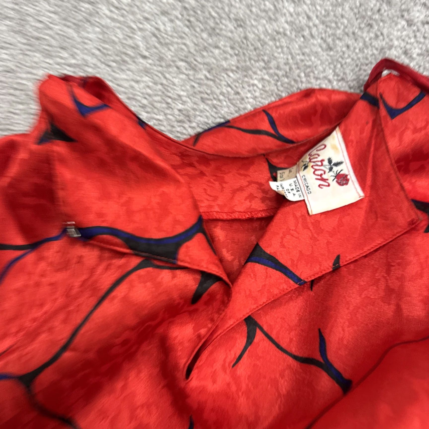 Vintage VINTAGE Caron Dress Womes 14 Red Black Abstract 80s Jacquard Peplum Midi Chicago Womes Size XL / US 12-14 / IT 48-50 - 7 Thumbnail