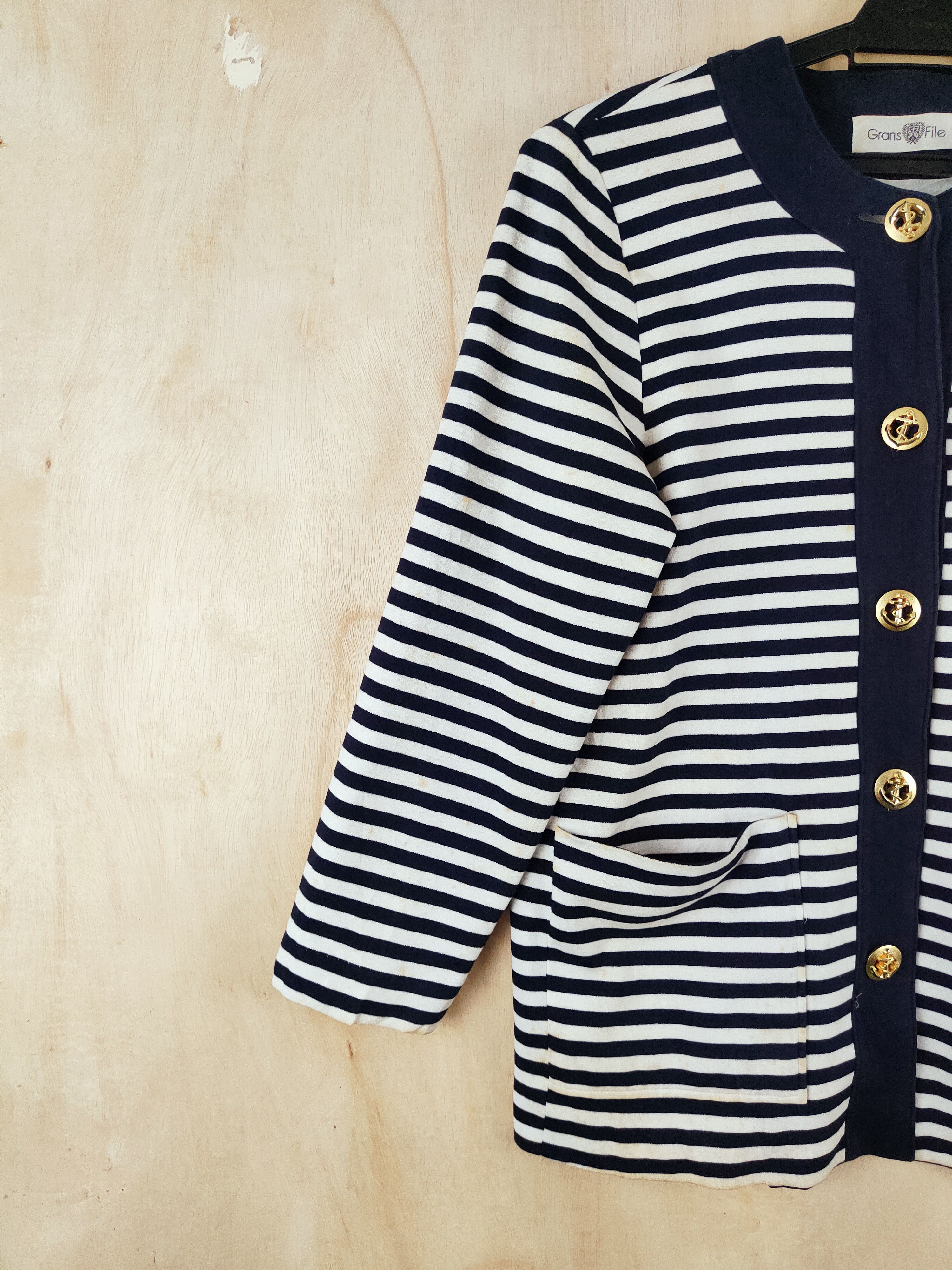 Vintage Luxury Design 💥 Grans File Dark Blue Stripe Jackets Size M / US 6-8 / IT 42-44 - 3 Thumbnail