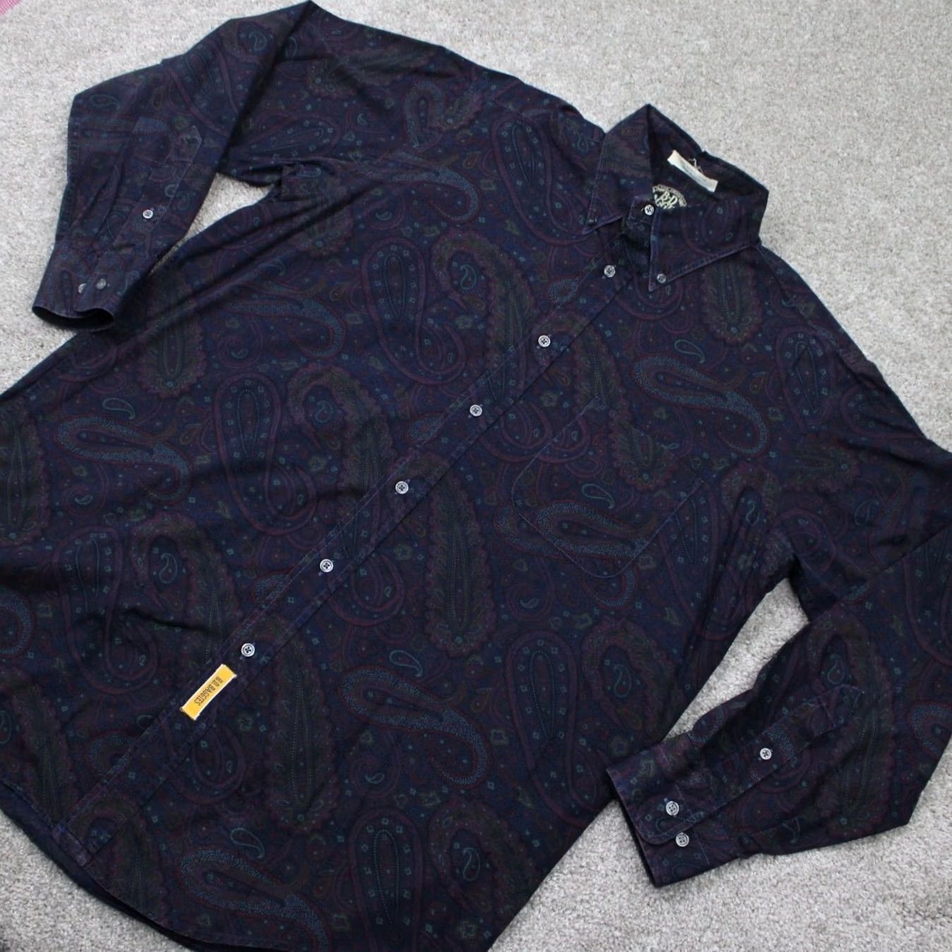 Vintage B.D. Baggies Dress Shirt Men 15 32/33 Blue/Purple Floral 100% Cotton L/S Button-Down Shirt Mens 90s Aloha Floral Size 40R - 4 Thumbnail