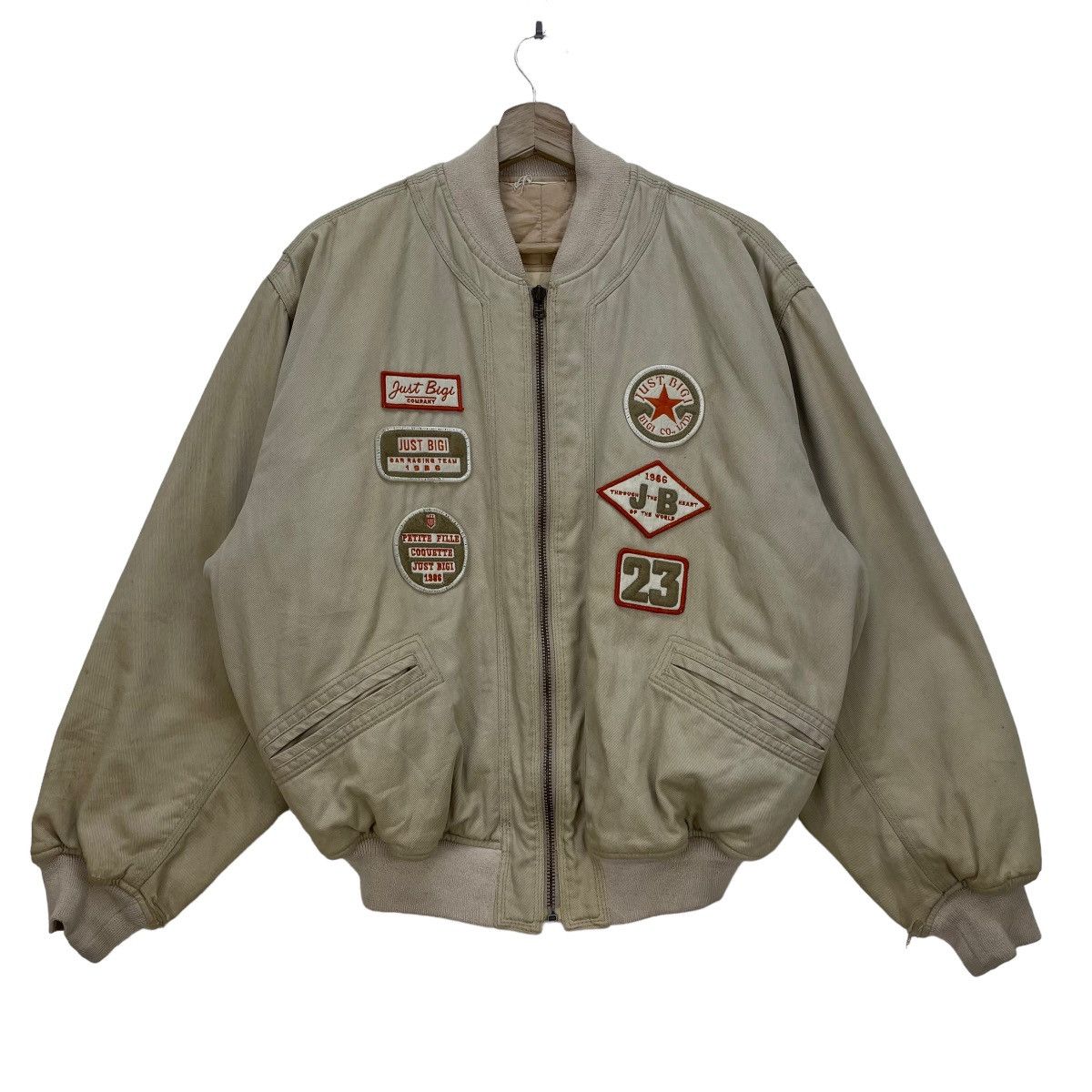 image of Vintage Men Bigi Just Big Racing Bomber in Cream (Size Large)