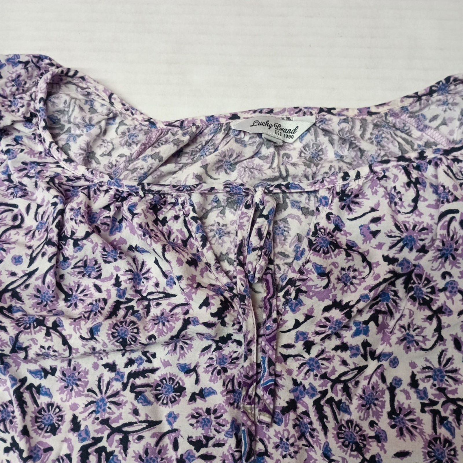 Lucky Brand Lucky Brand Border Purple Multi Floral Keyhole Neckline 2XL Size XXL / US 16-18 / IT 52-54 - 3 Thumbnail