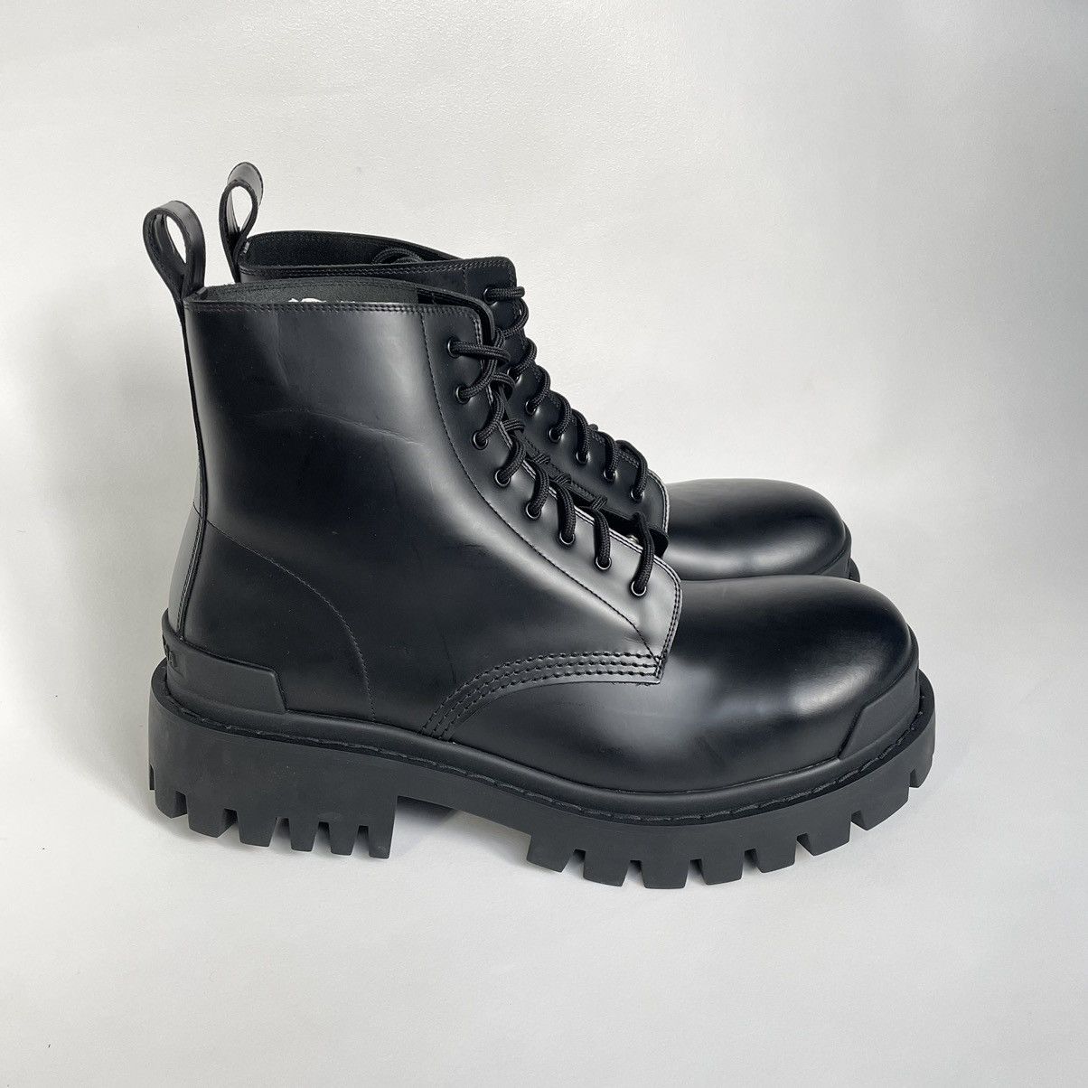 Balenciaga Black Leather ‘Strike’ Combat Boots | Grailed