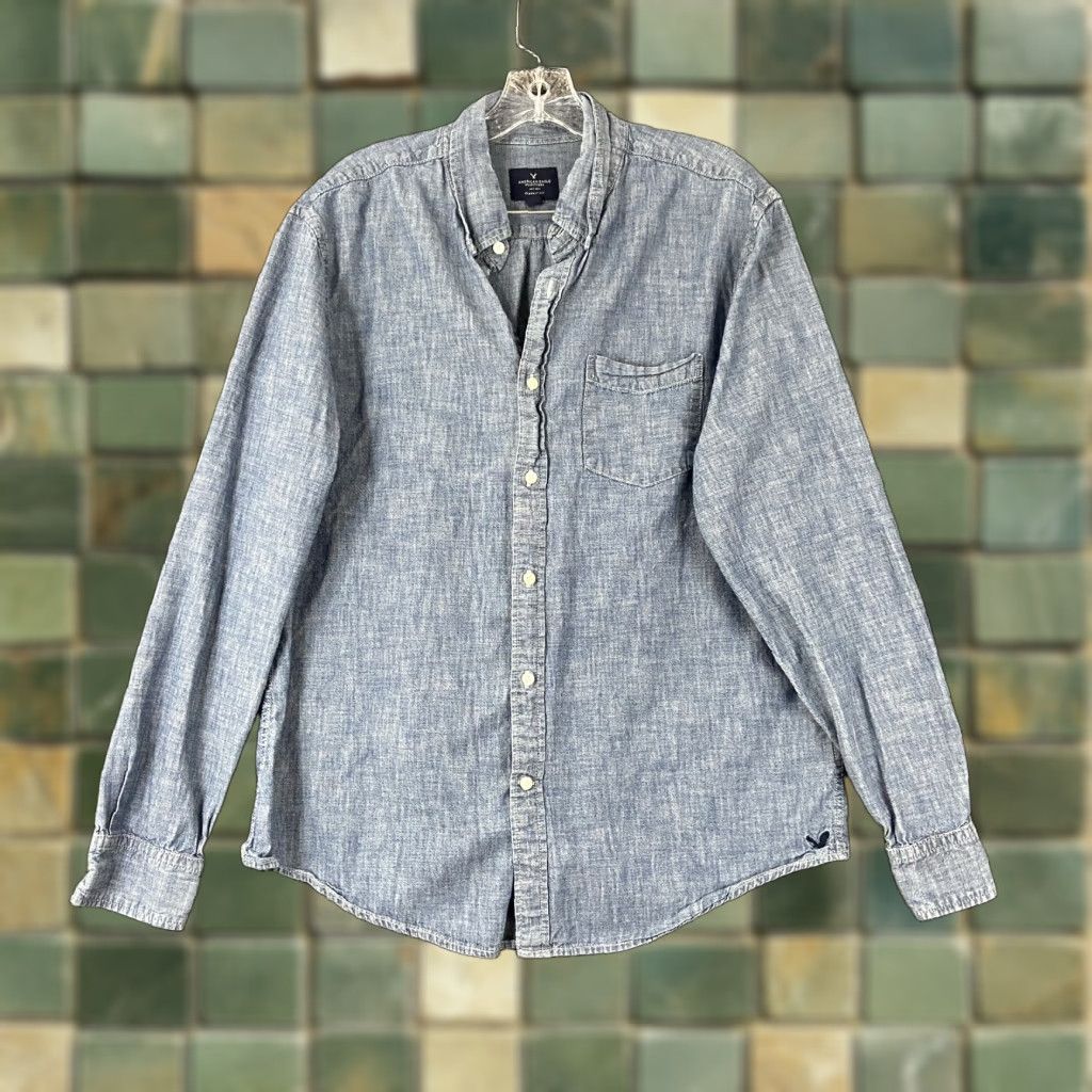 American Eagle Outfitters AMERICAN EAGLE OUTFITTERS Classic Fit Button-Up Shirt Men’s L Blue Long Sleeve Multicolor Size US L / EU 52-54 / 3 - 1 Thumbnail
