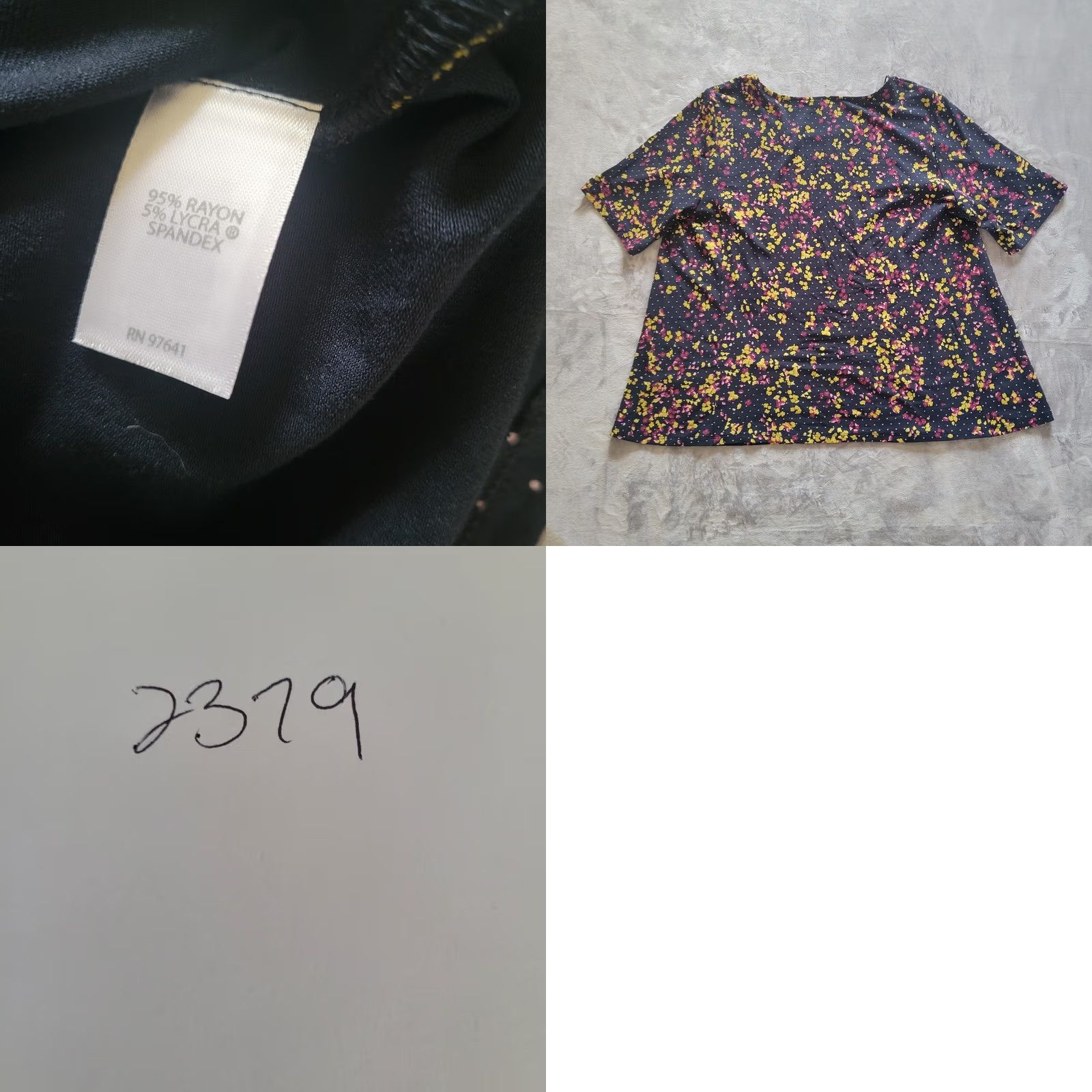 J. Jill J Jill Top Shirt Womens L Black Polka Dot Floral Short Sleeve Stretch Casual Blouse Size L / US 10 / IT 46 - 8 Thumbnail