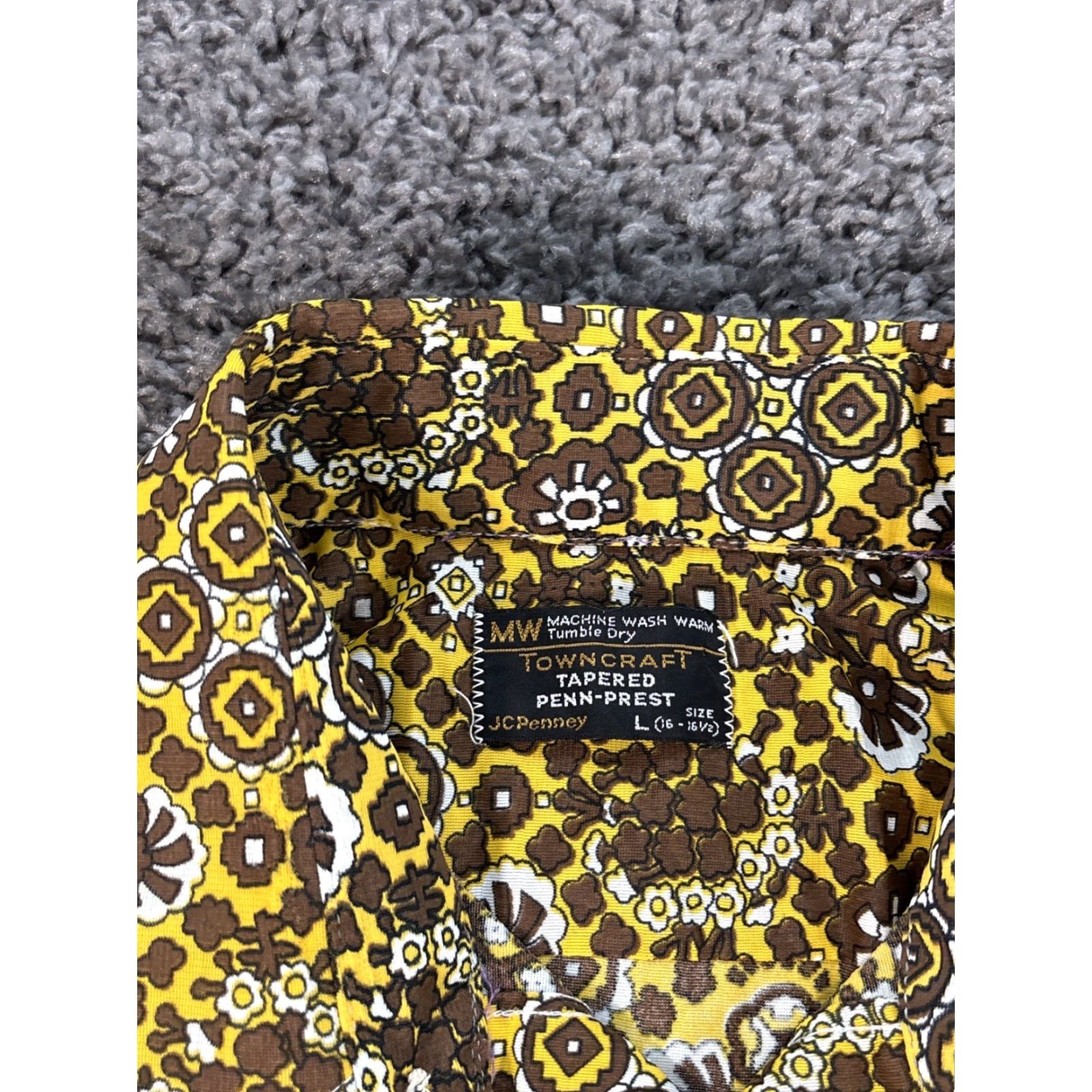 JCPenney VINTAGE JCPENNEY TownCraft Shirt Mens L Psychedelic Mustard Floral Silk Prest 70s Size US L / EU 52-54 / 3 - 4 Thumbnail