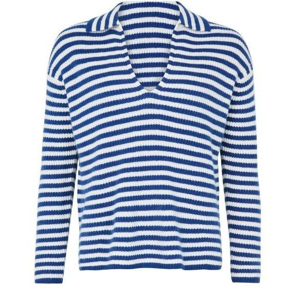 MAX MARA Striped Polo Neck Blue White Cashmere Sweater New &