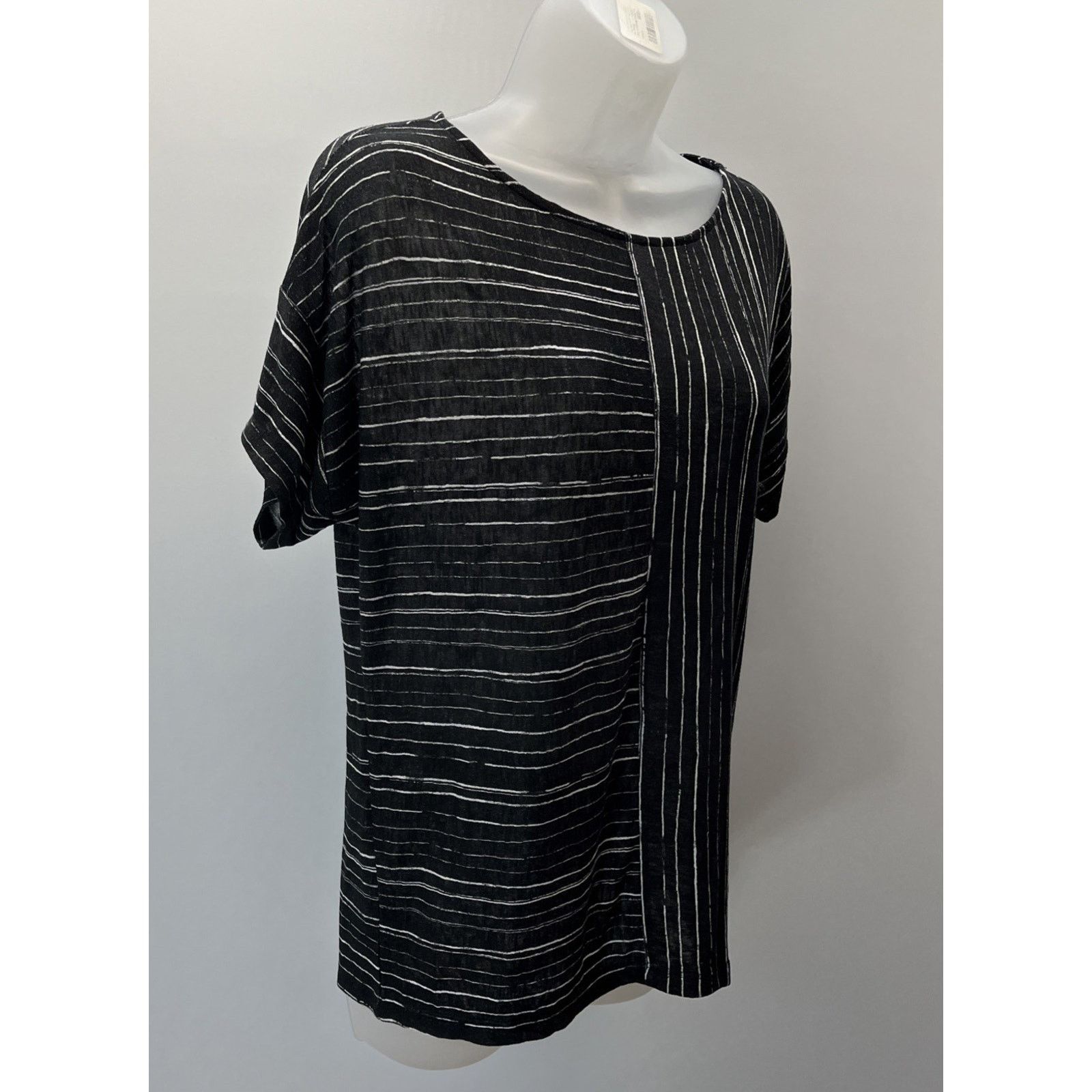Chicos Chico’s Tee Top Shirt 0 Black White Striped Scoop Neck S Size S / US 4 / IT 40 - 2 Thumbnail